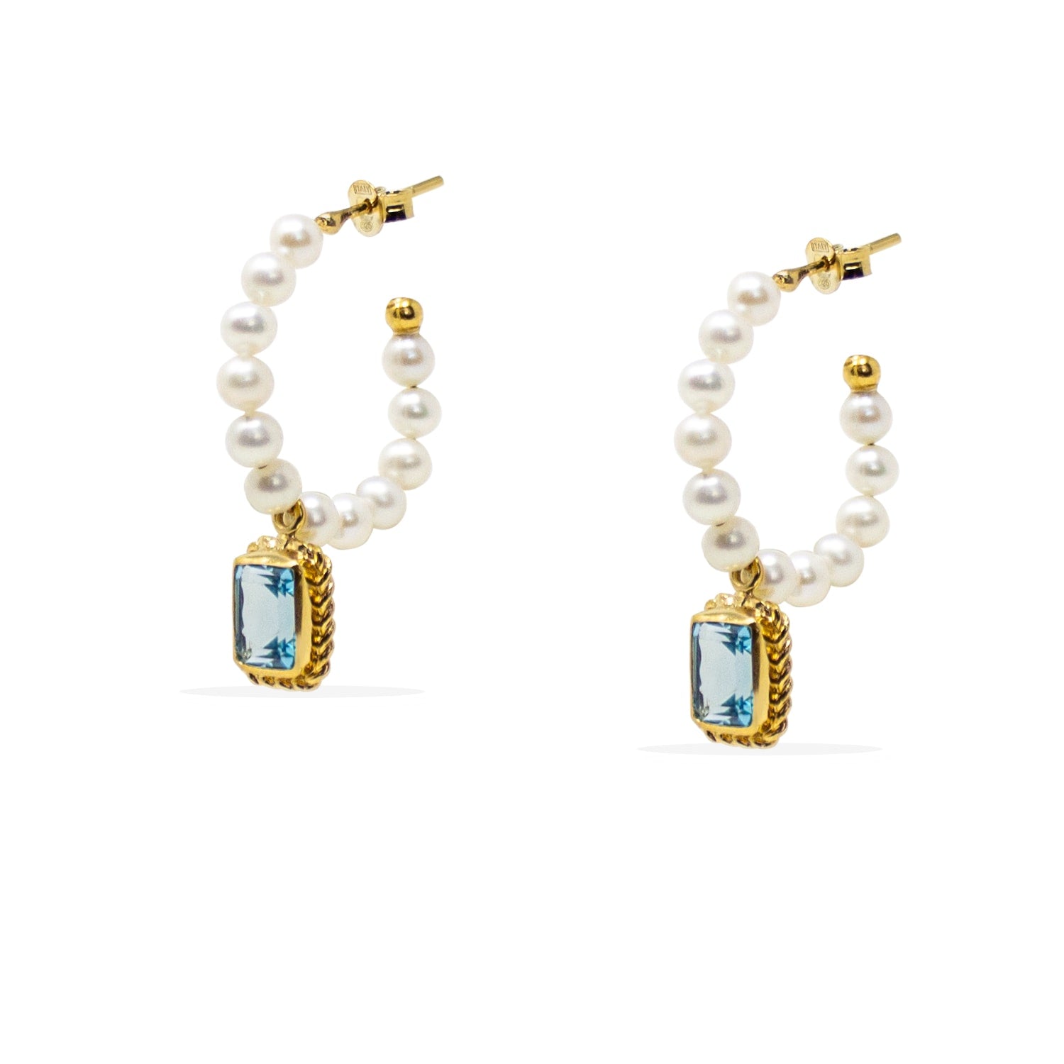 Luccichio Sky Blue Topaz And Pearl Hoop Earrings