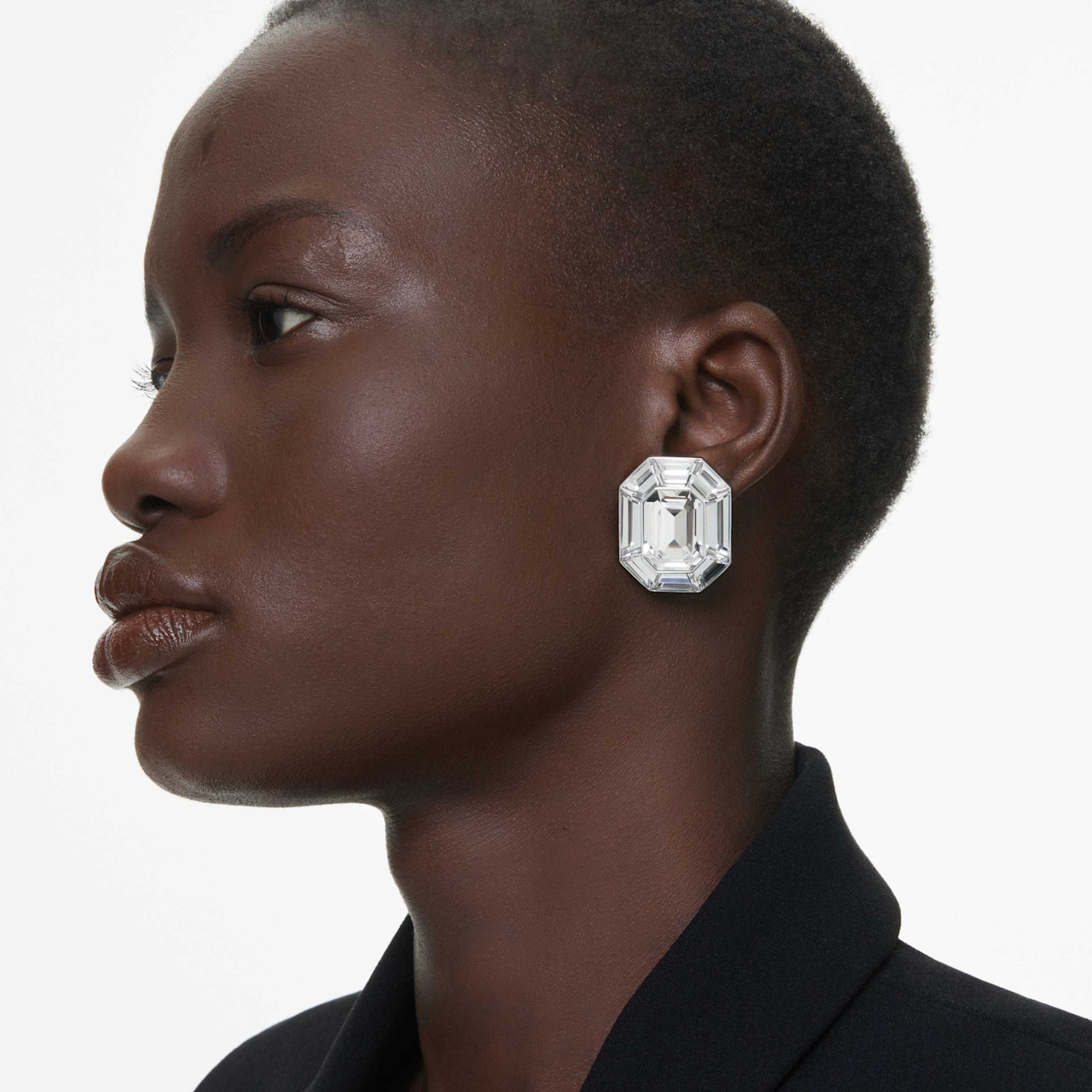 LUCENT CLIP EARRINGS OCTAGON CUT WHITE