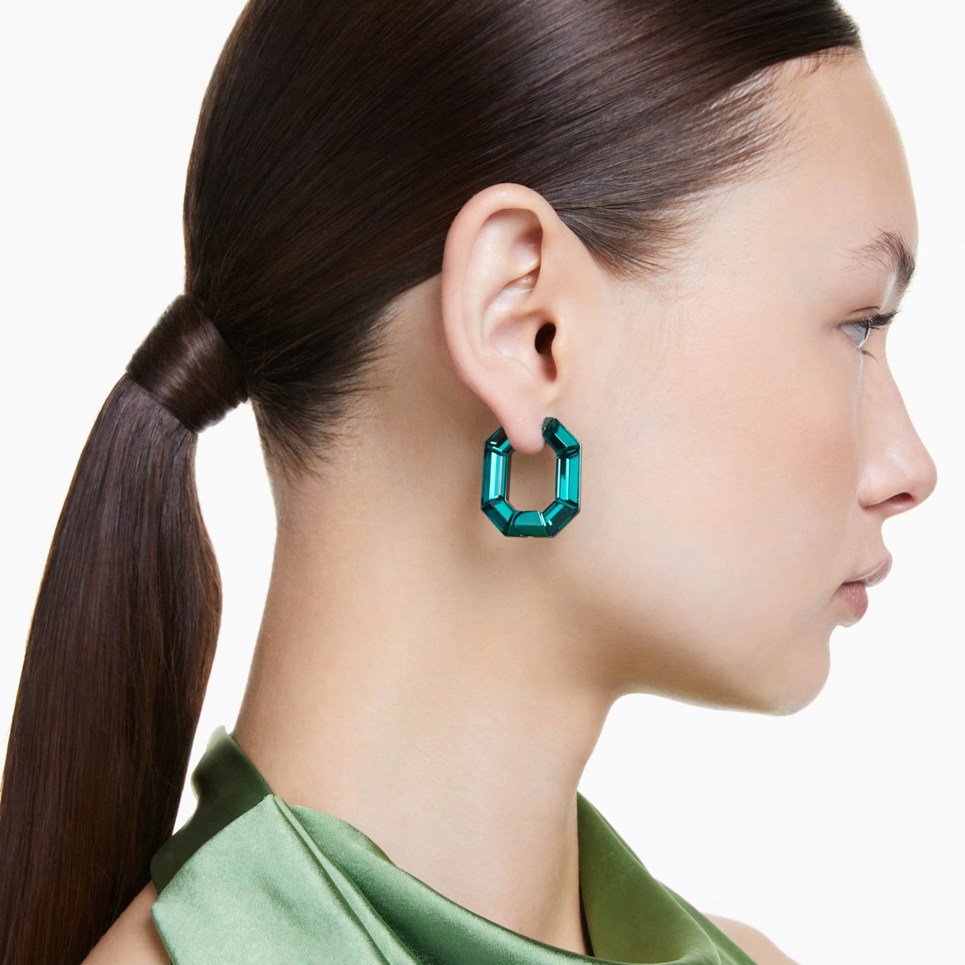 LUCENT HOOP EARRINGS OCTAGON SHAPE SMALL GREEN