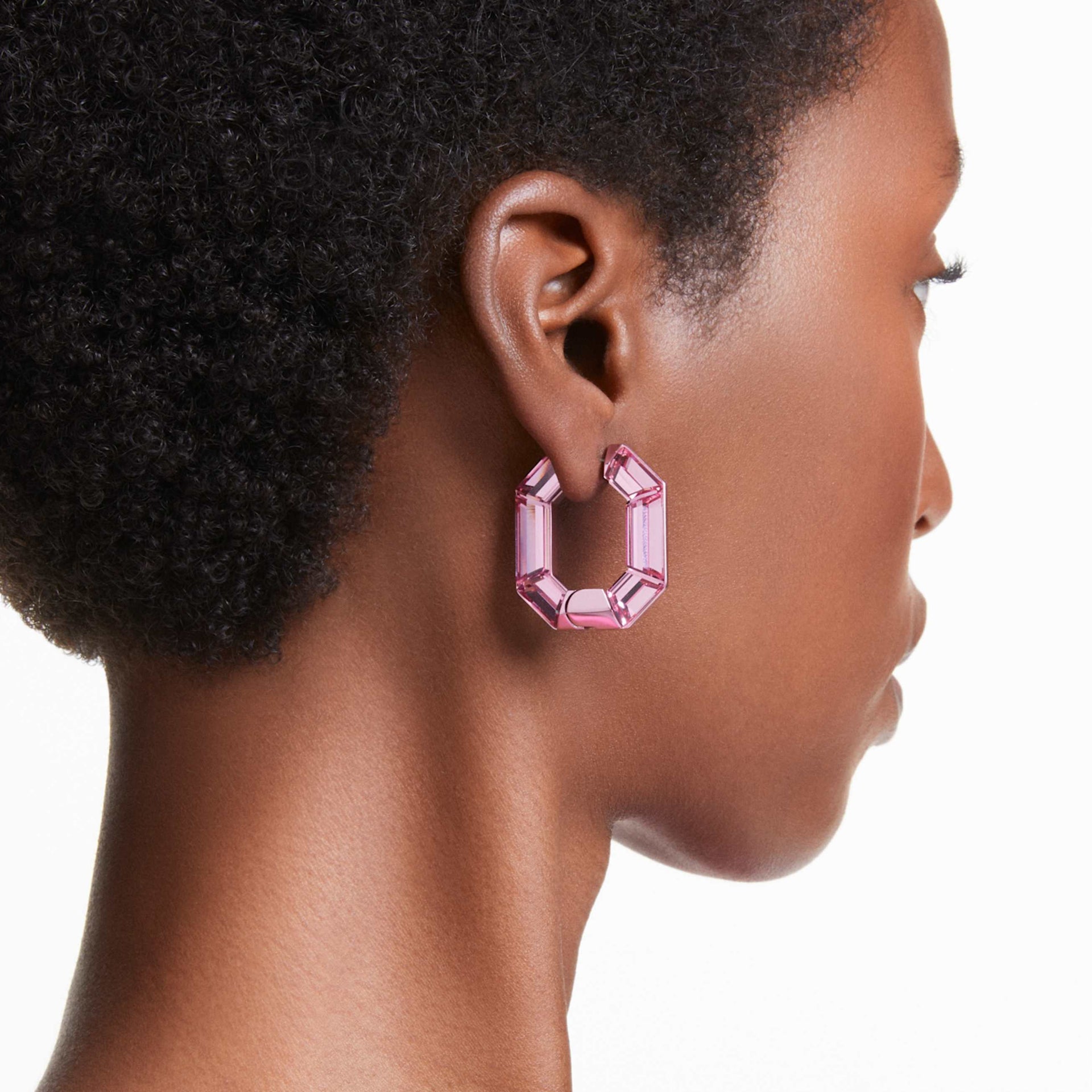 LUCENT HOOP EARRINGS OCTAGON SHAPE SMALL PINK