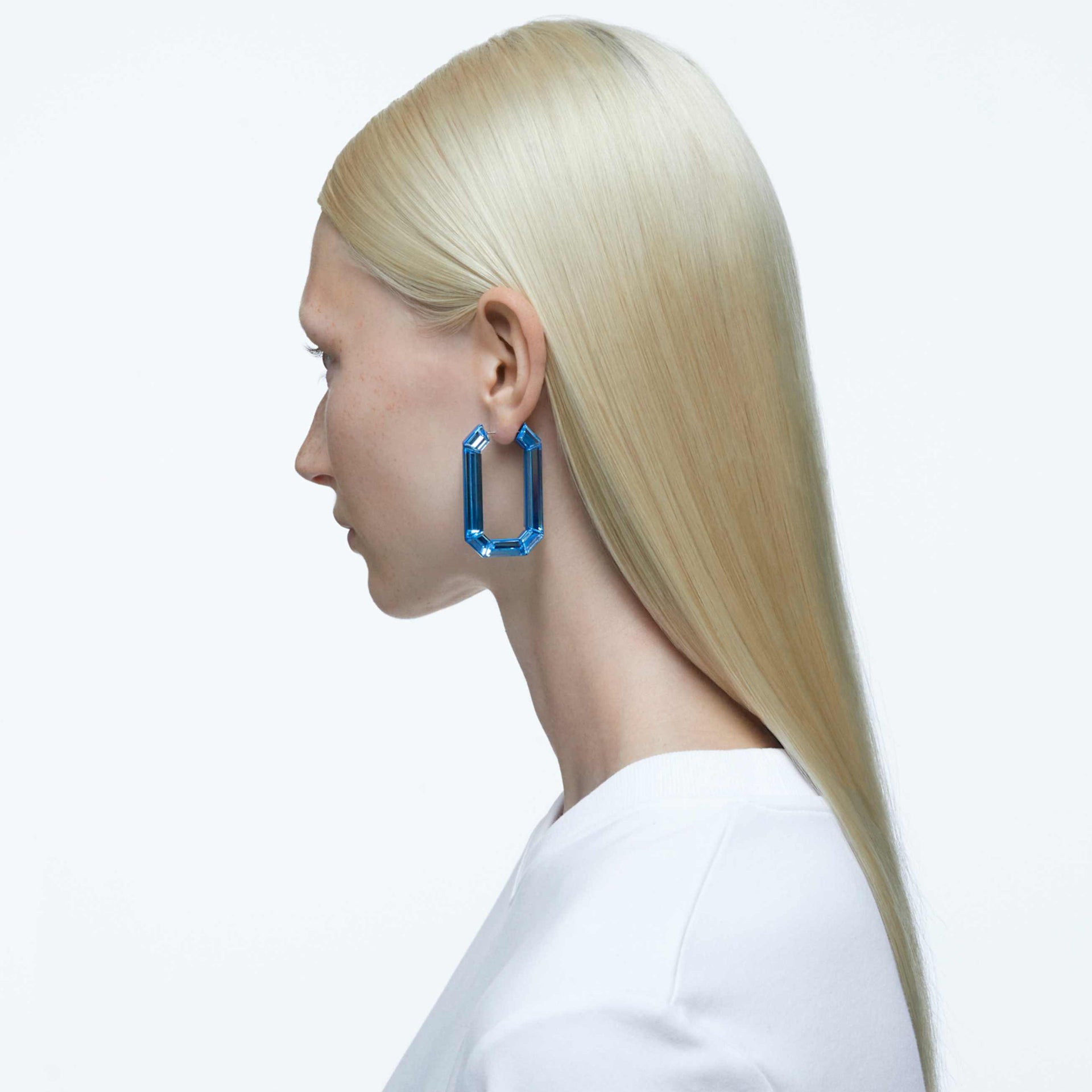 LUCENT HOOP EARRINGS STATEMENT OCTAGON SHAPE BLUE