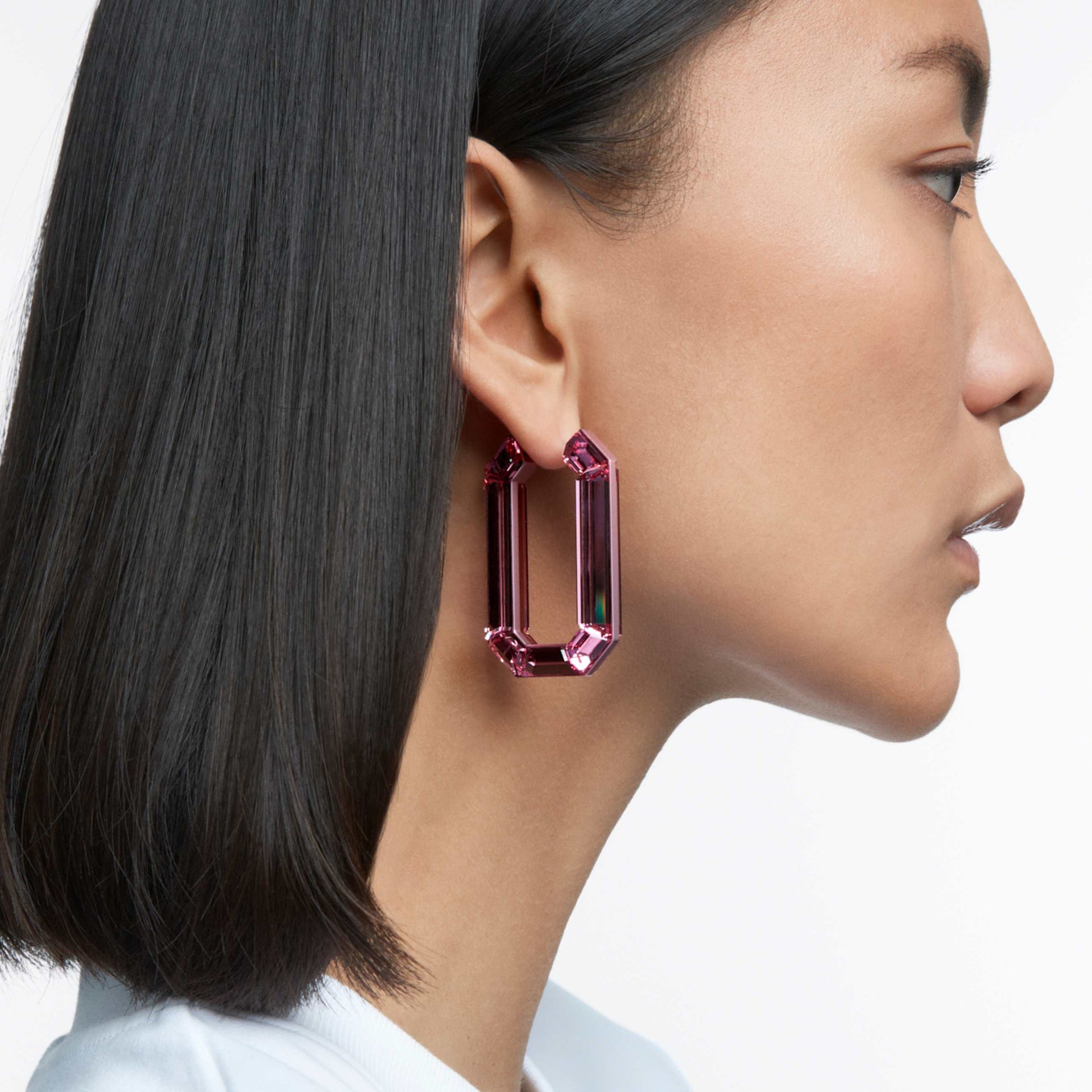 LUCENT HOOP EARRINGS STATEMENT OCTAGON SHAPE PINK