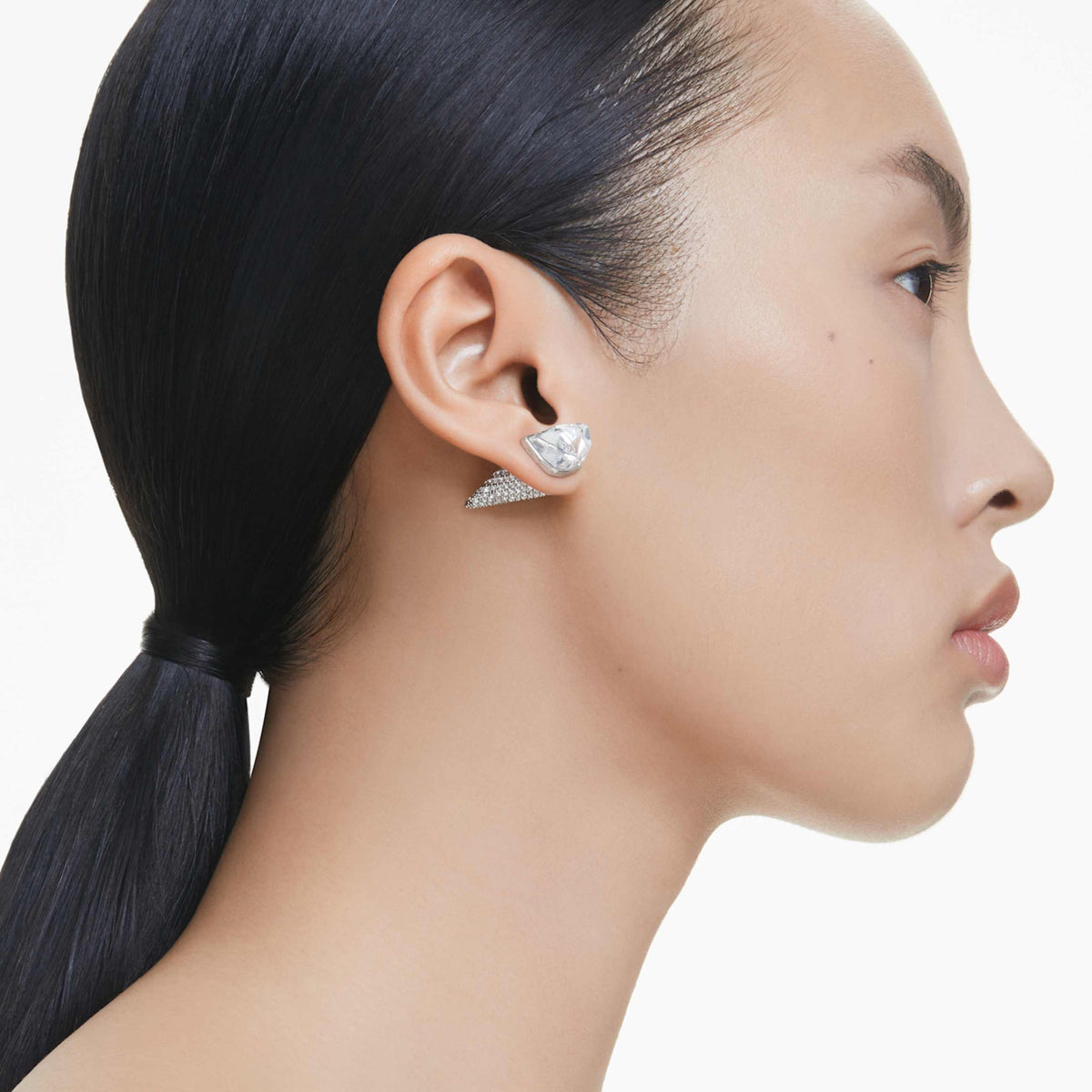LUCENT STUD EARRINGS PAVE SPIKE WHITE RHODIUM PLATED