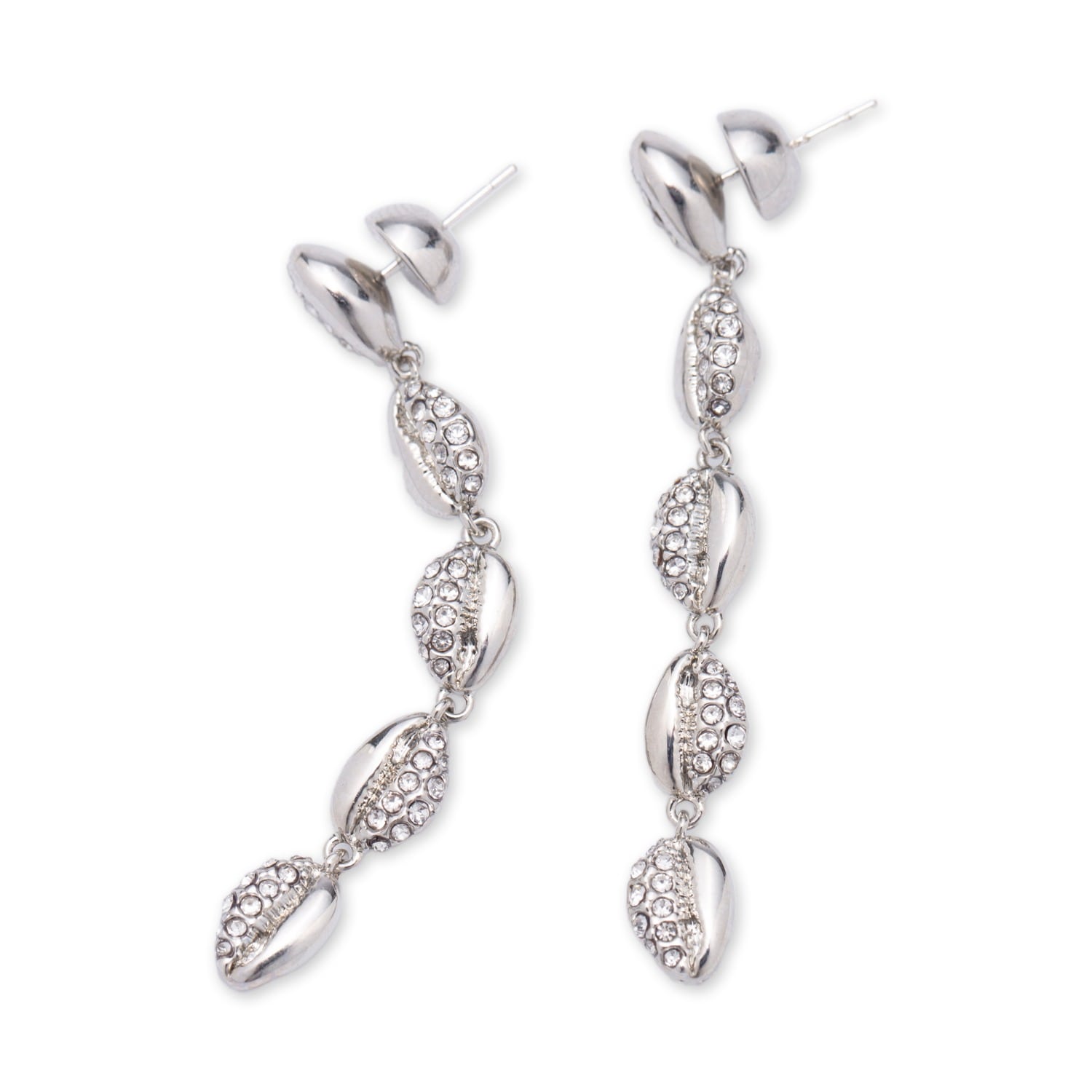 Lucia Silver Cascade Pavé Crystals Shell Drop Earrings