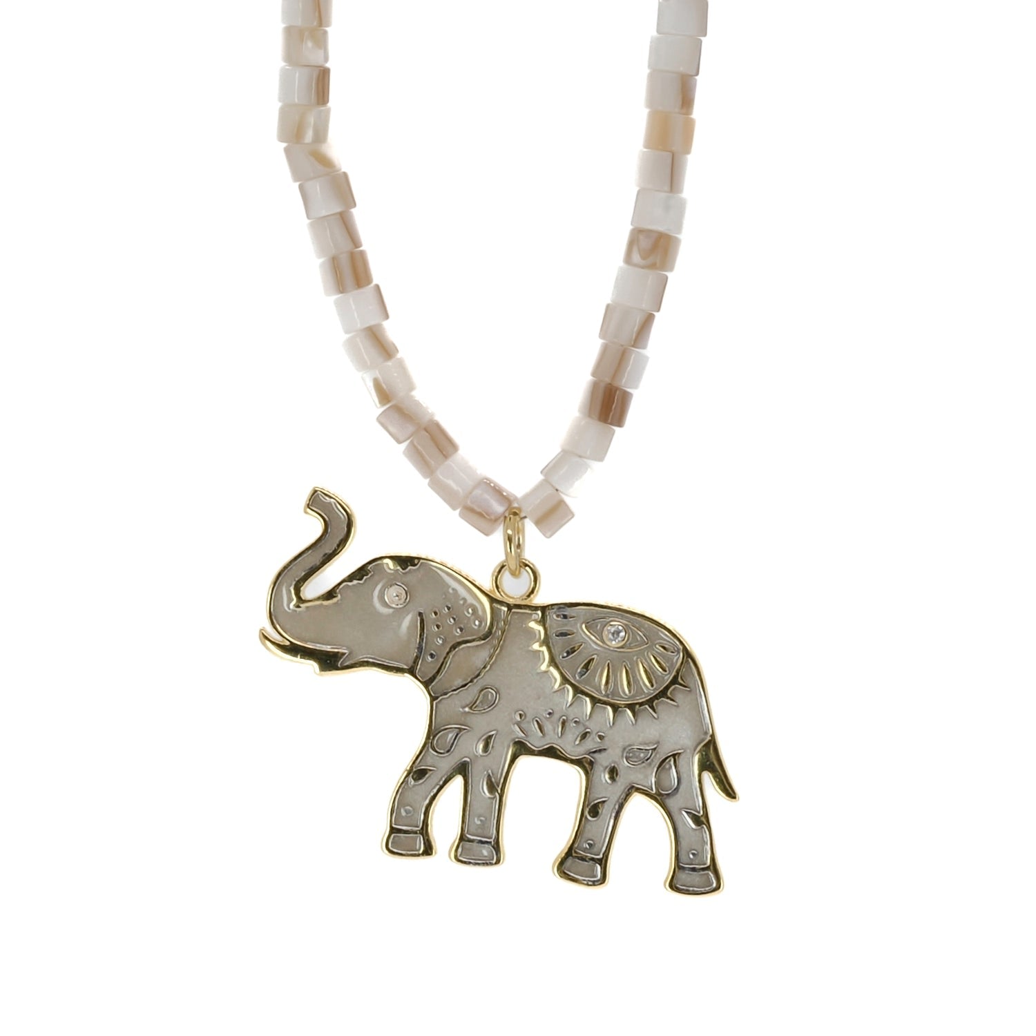 Luck & Prosperity Elephant White Pearl Choker Necklace - White