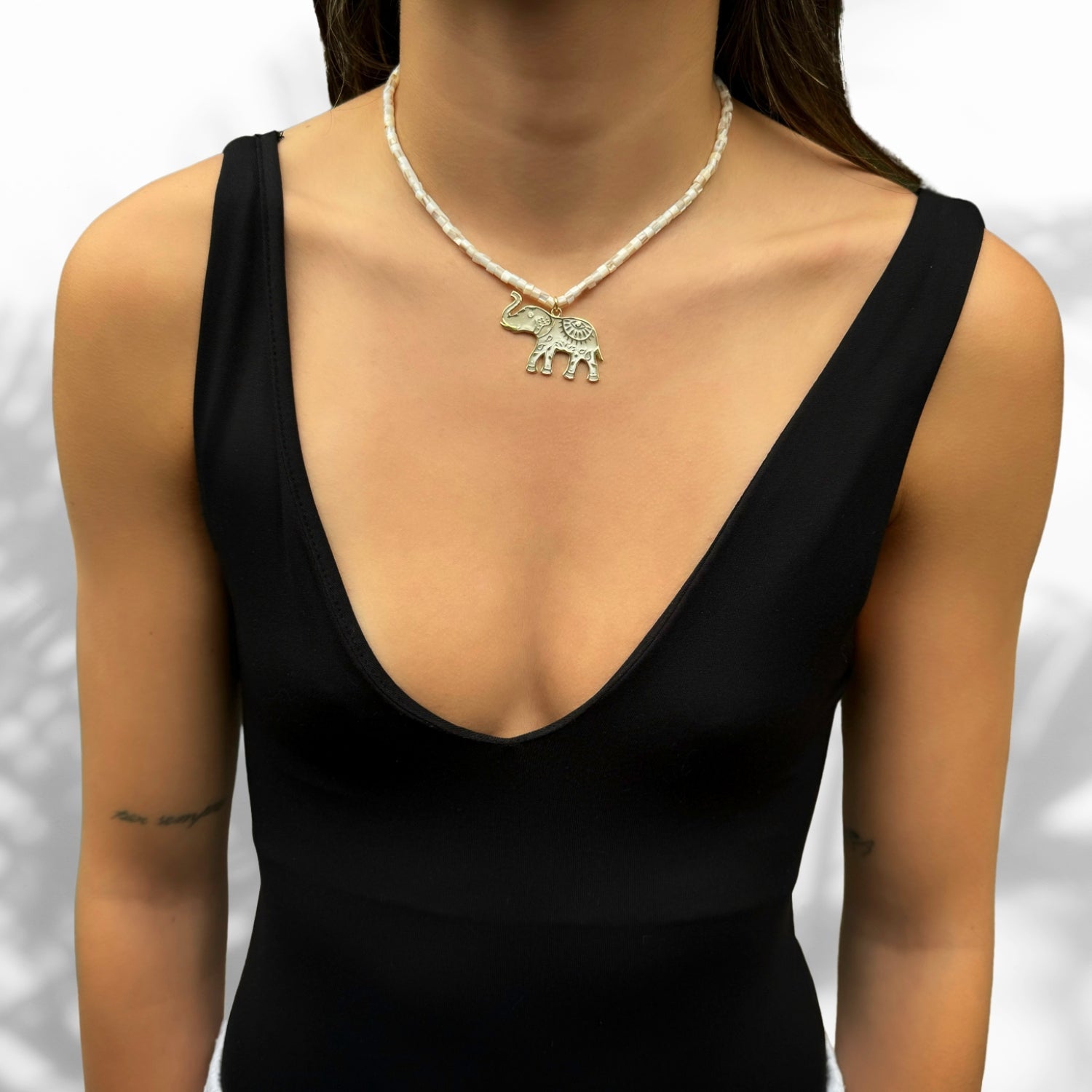 Luck & Prosperity Elephant White Pearl Choker Necklace - White