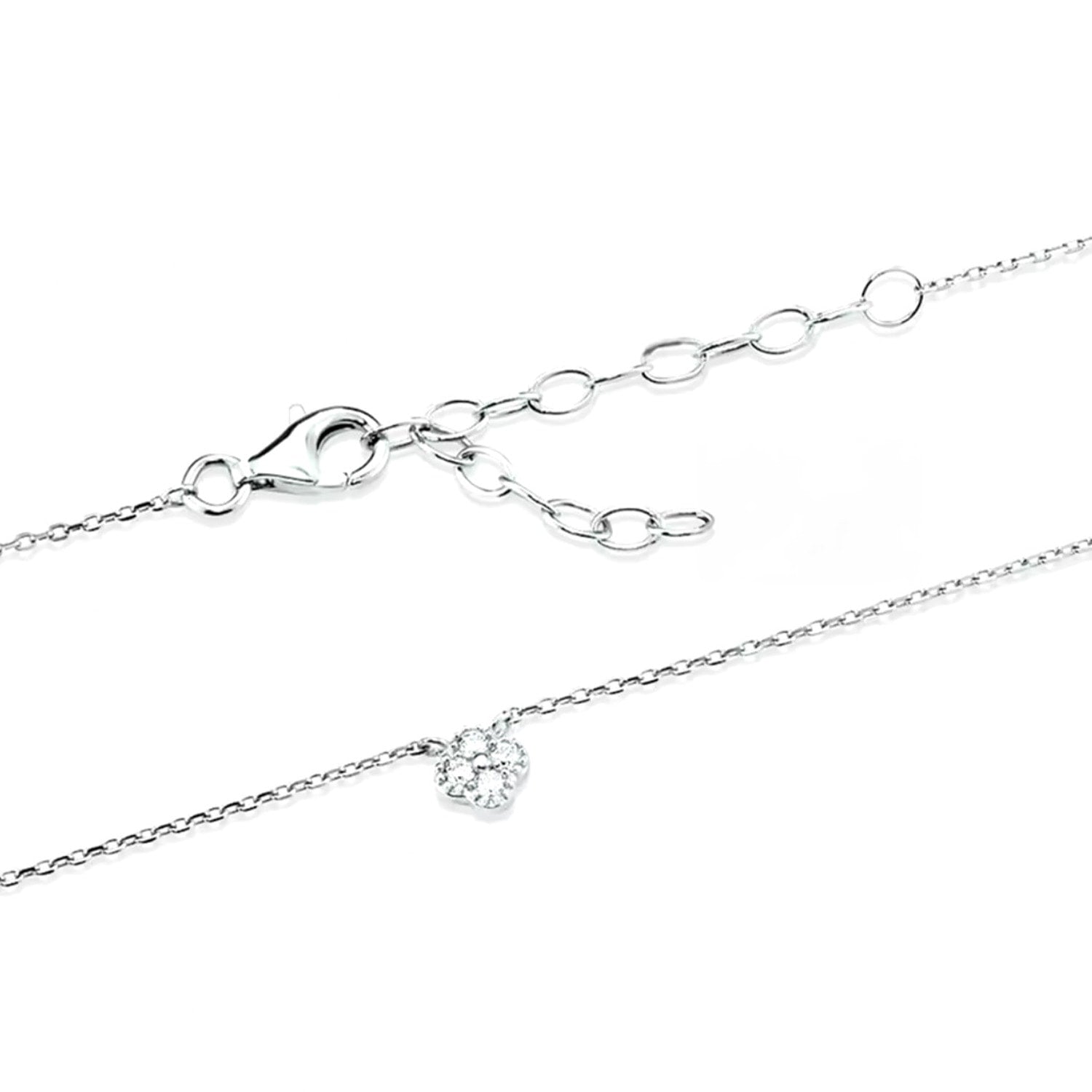 Lucky Clover Silver Crystal Necklace