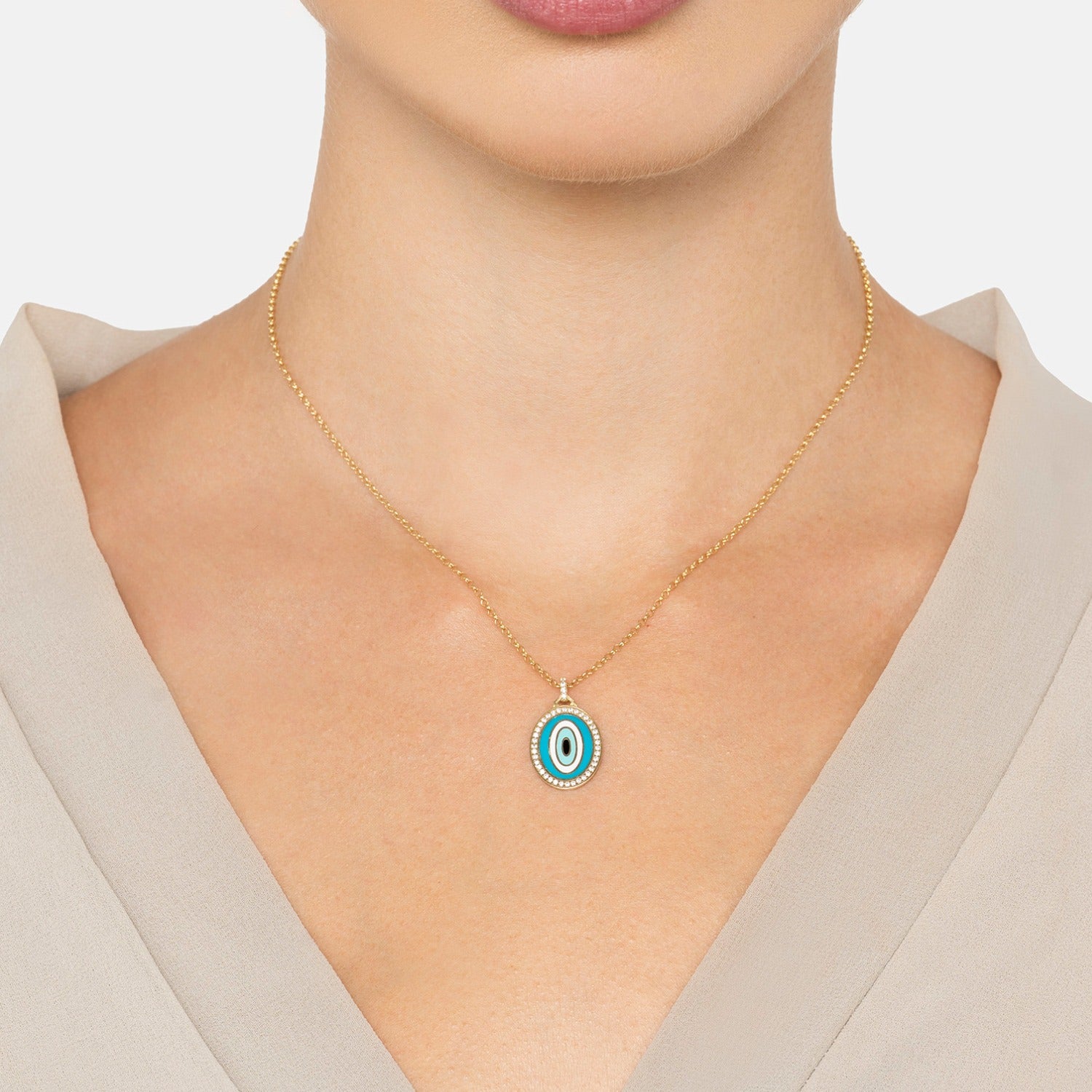 Lucky Evil Eye Turquoise Enamel Necklace Gold