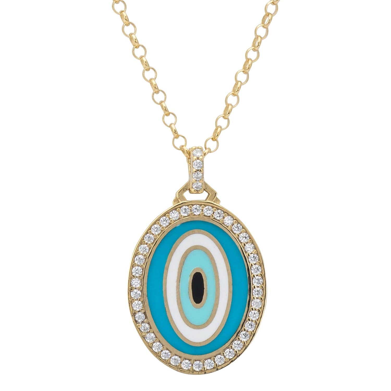 Lucky Evil Eye Turquoise Enamel Necklace Gold