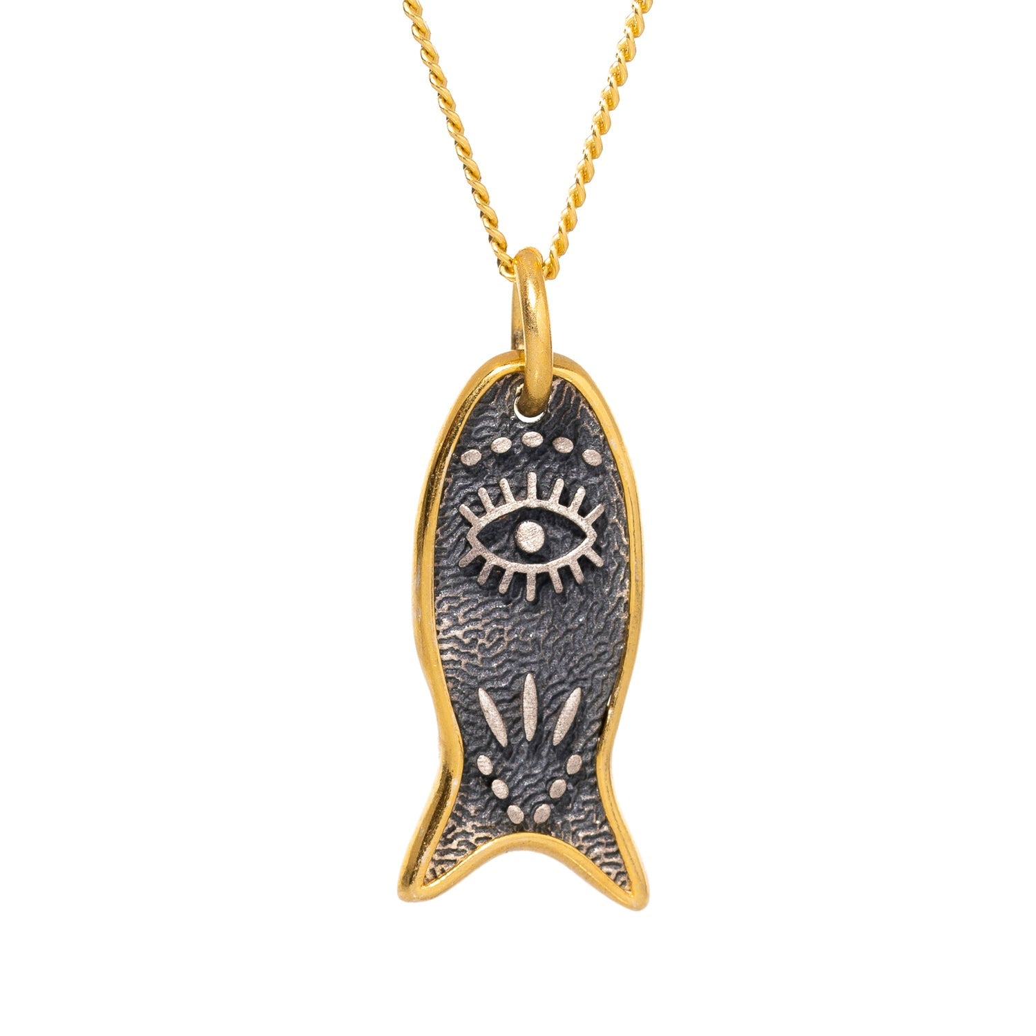 Abundance Fish Pendant Evil Eye Sterling Silver Necklace - Gold