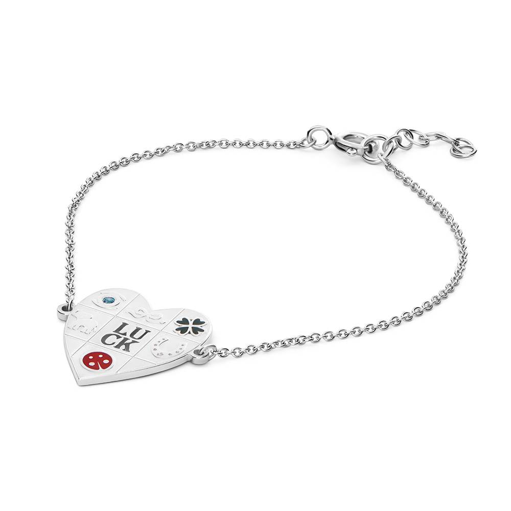 Lucky Heart Enamel Bracelet in Silver with Cubic Zirconia