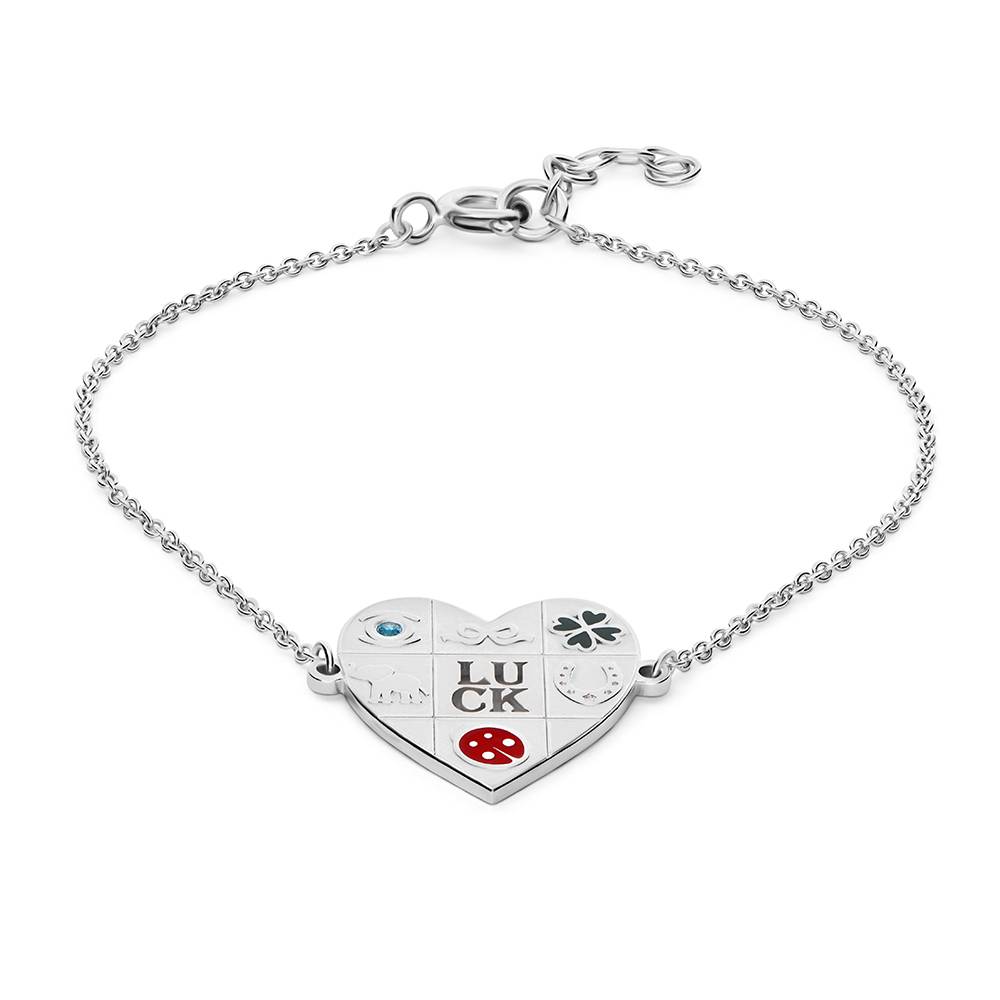 Lucky Heart Enamel Bracelet in Silver with Cubic Zirconia