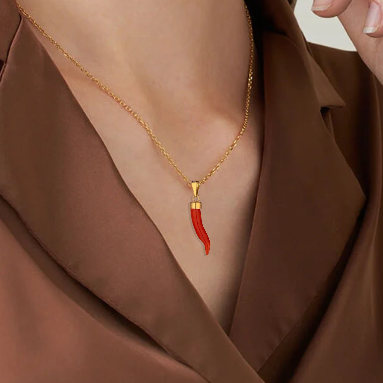 Timeless Italian Cornicello Necklace In Sterling Silver & Natural Red Coral