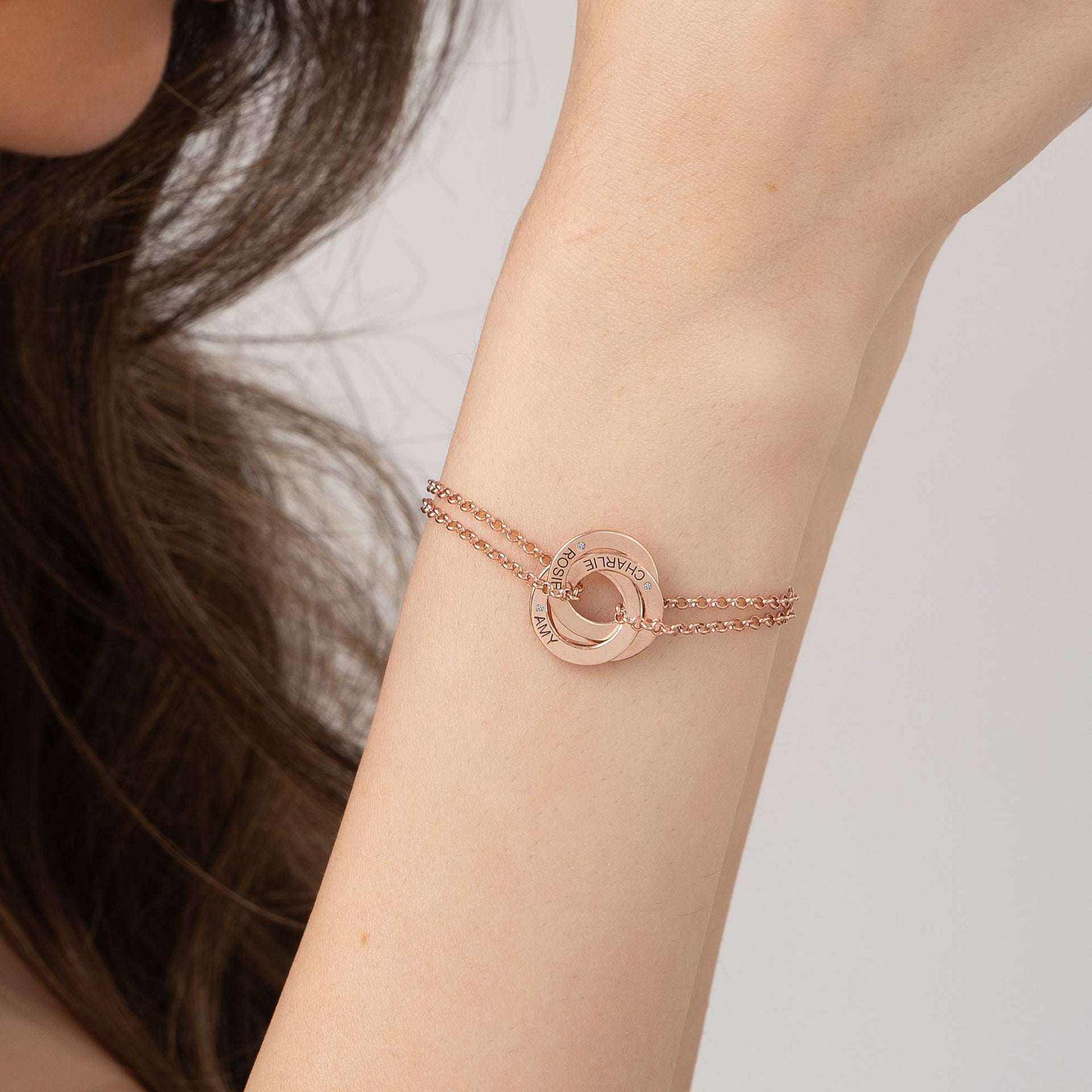 Lucy Russian Ring Bracelet with Diamond in 18K Rose Gold Plating