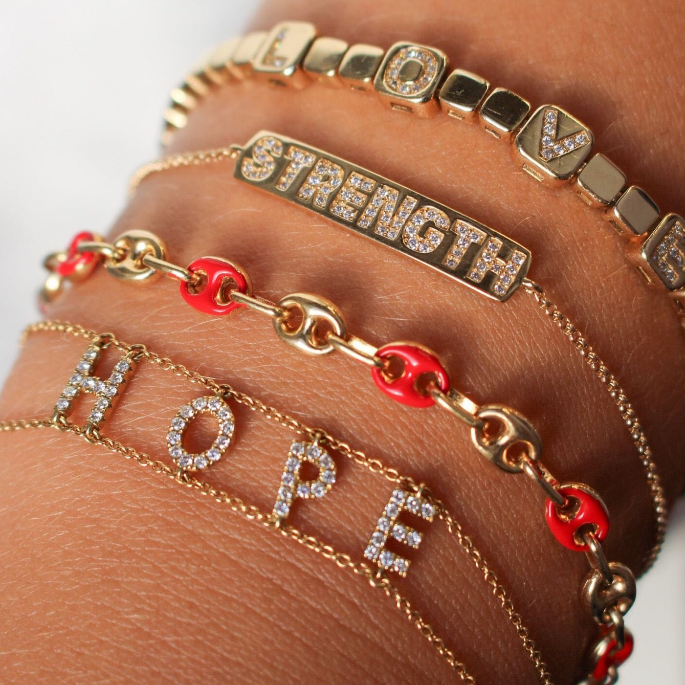 Gold Diamond Square Link Love Bracelet