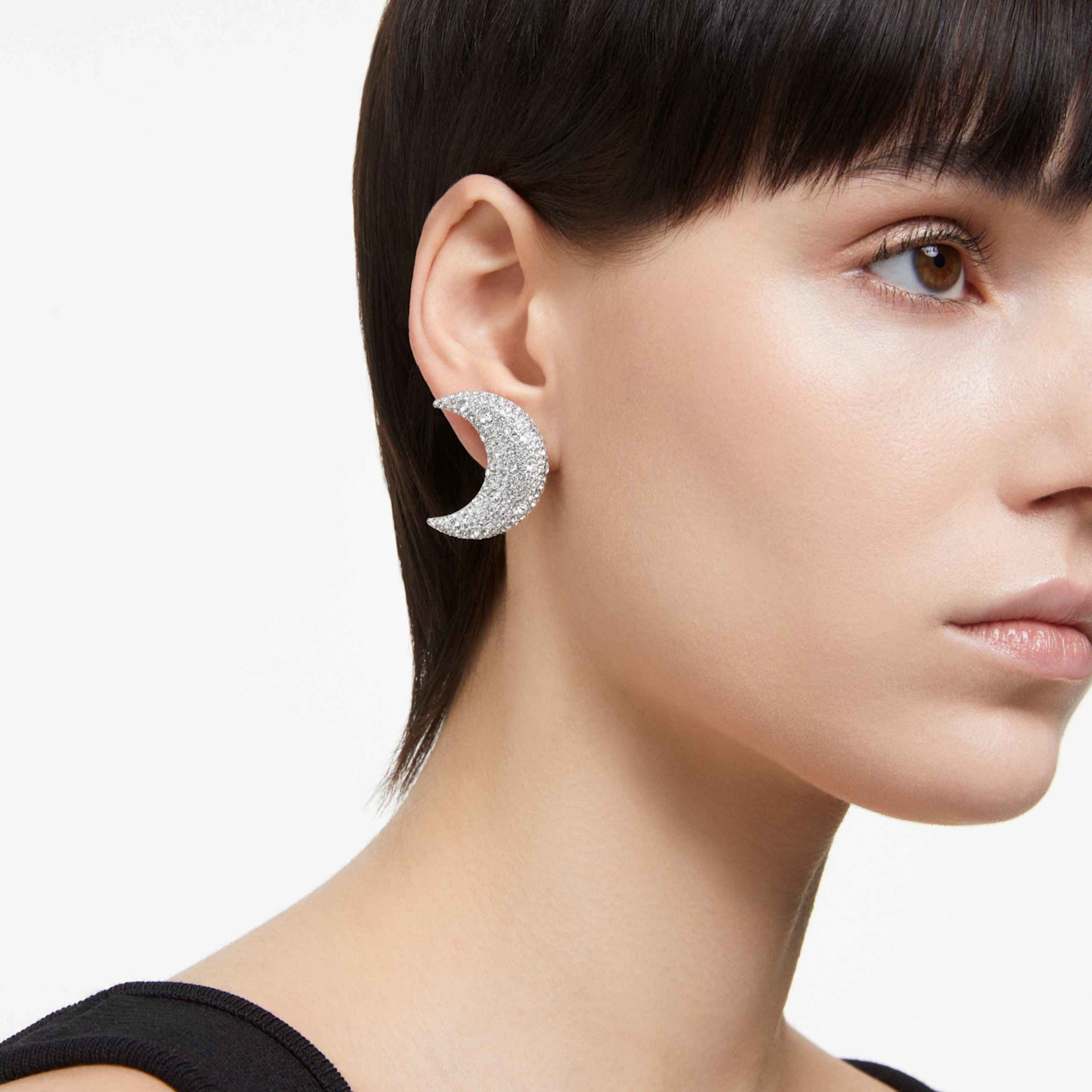 LUNA CLIP EARRINGS MOON WHITE RHODIUM PLATED