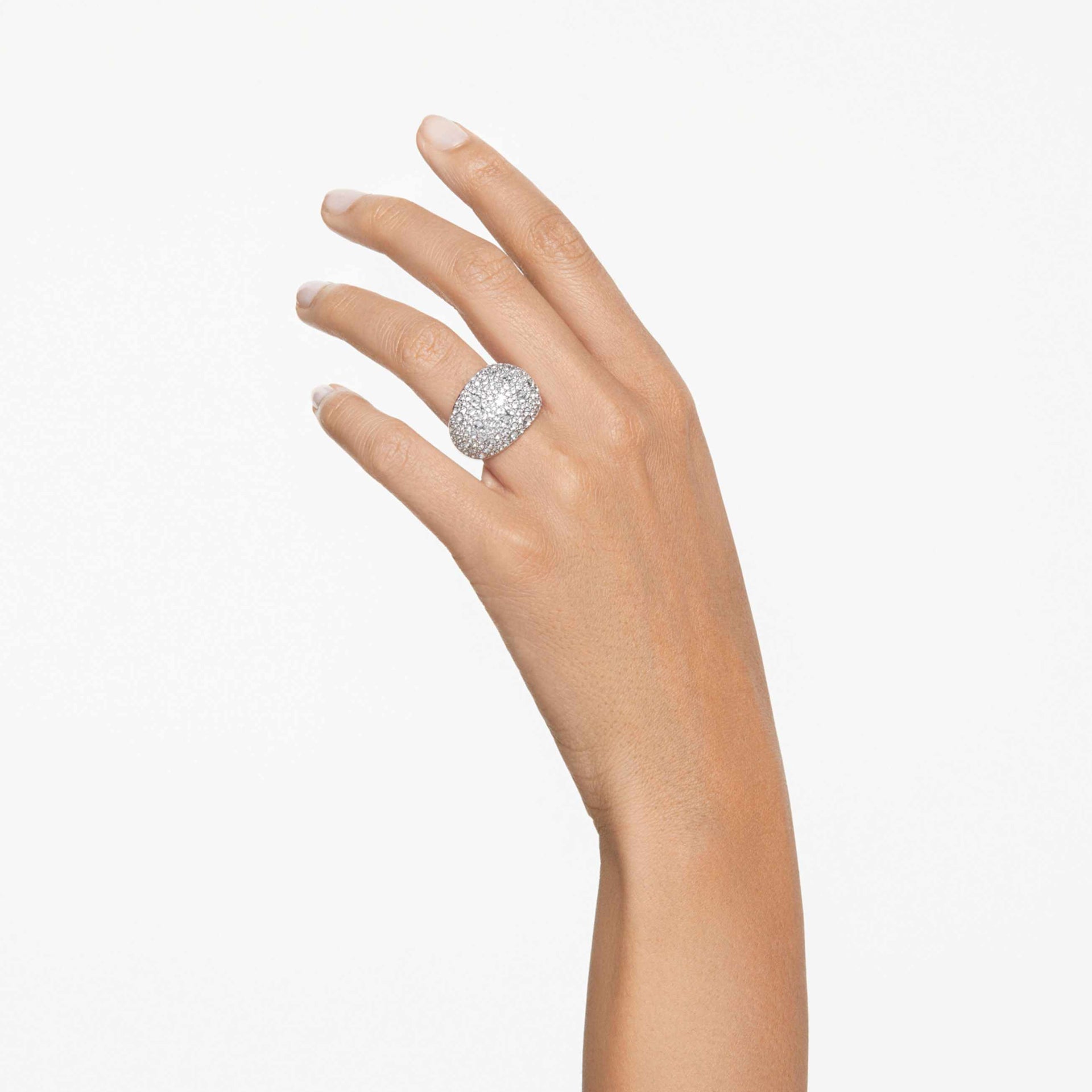 LUNA COCKTAIL RING MOON WHITE RHODIUM PLATED