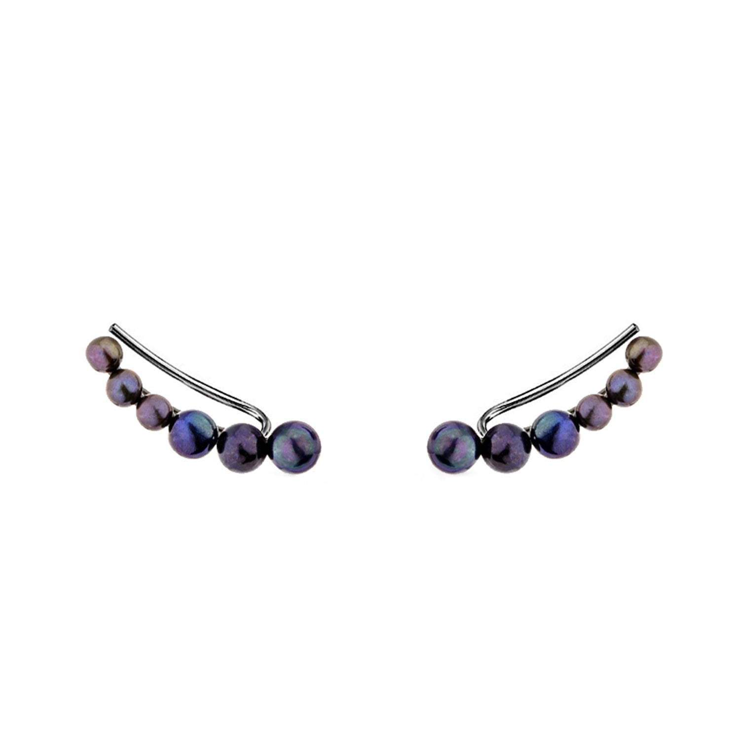 Luna Ear Climber With Natural Black Pearl In Premium Black Rhodium