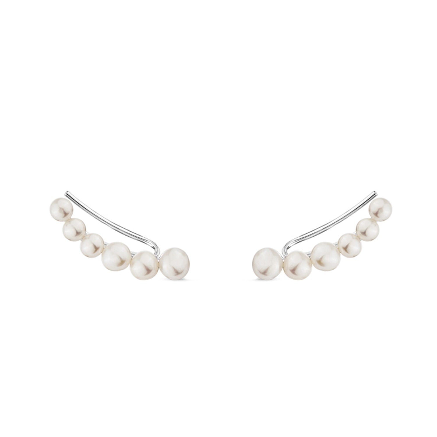 Luna Ear Climber With Natural White Pearl In Sterling Silver