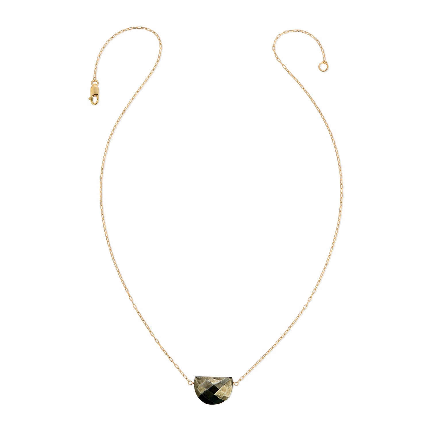Luna Moon Shaped Gemstone Necklace - Gold-Filled - Pyrite