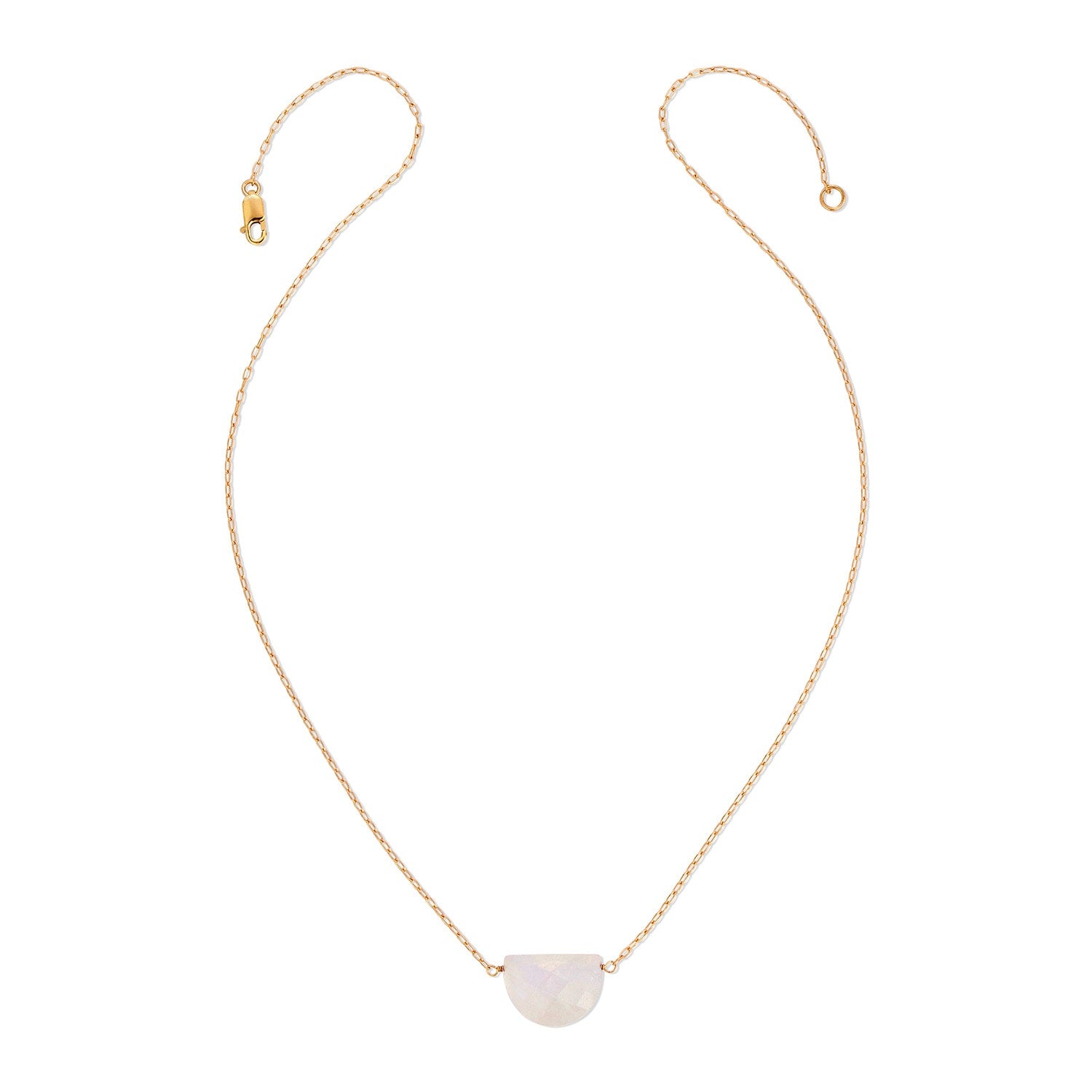 Luna Moon Shaped Gemstone Necklace - Gold-Filled - Rainbow Moonstone