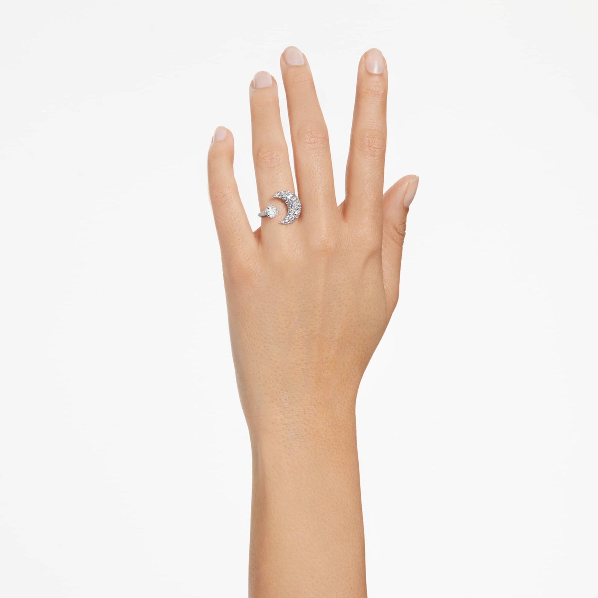 LUNA OPEN RING MOON WHITE RHODIUM PLATED