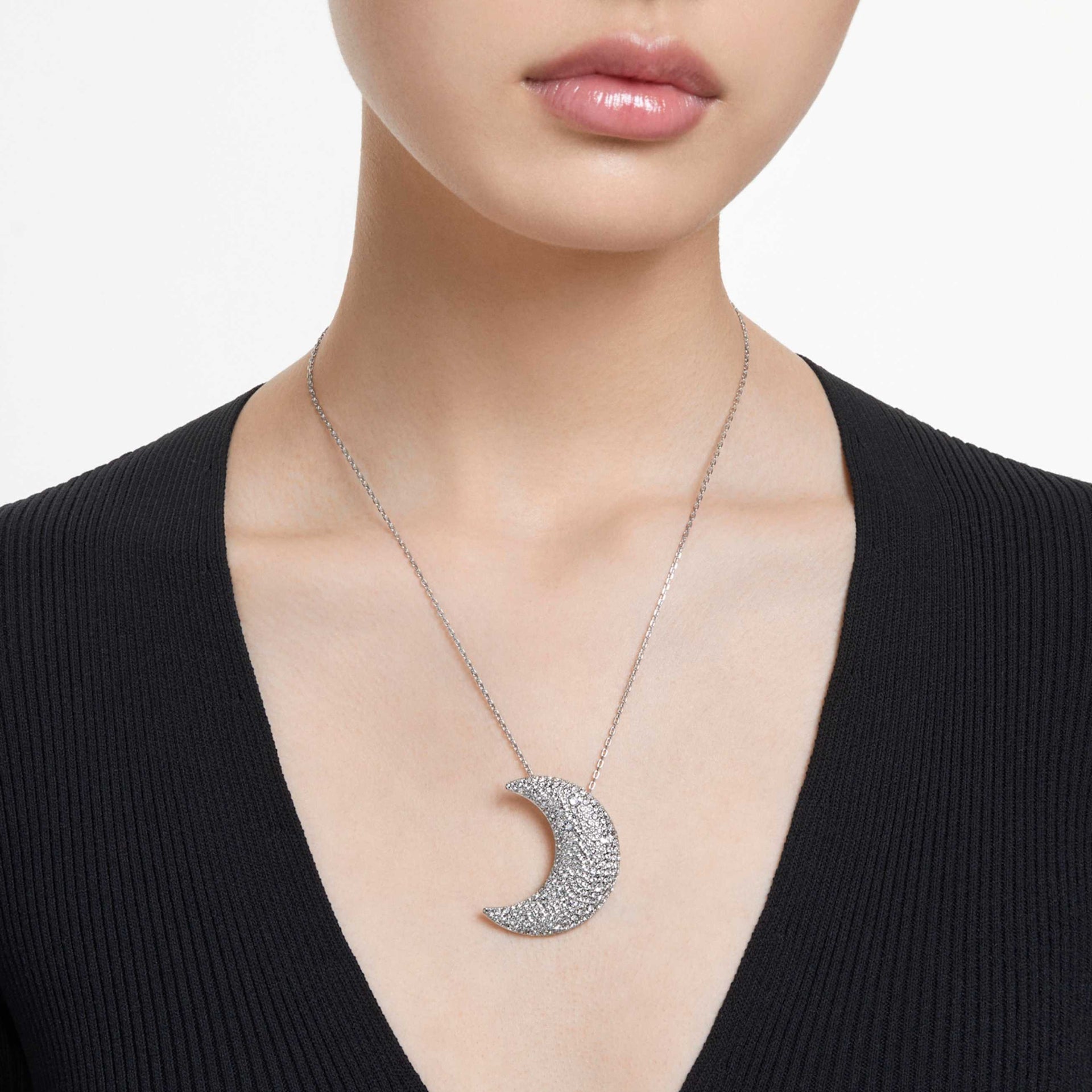 LUNA PENDANT MOON WHITE RHODIUM PLATED