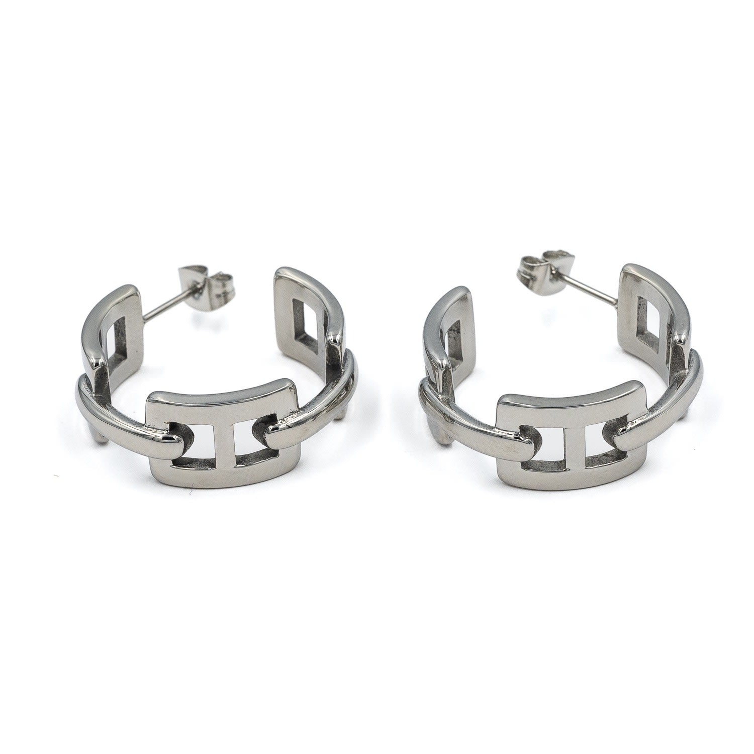 Silver Geo Hoop Earrings
