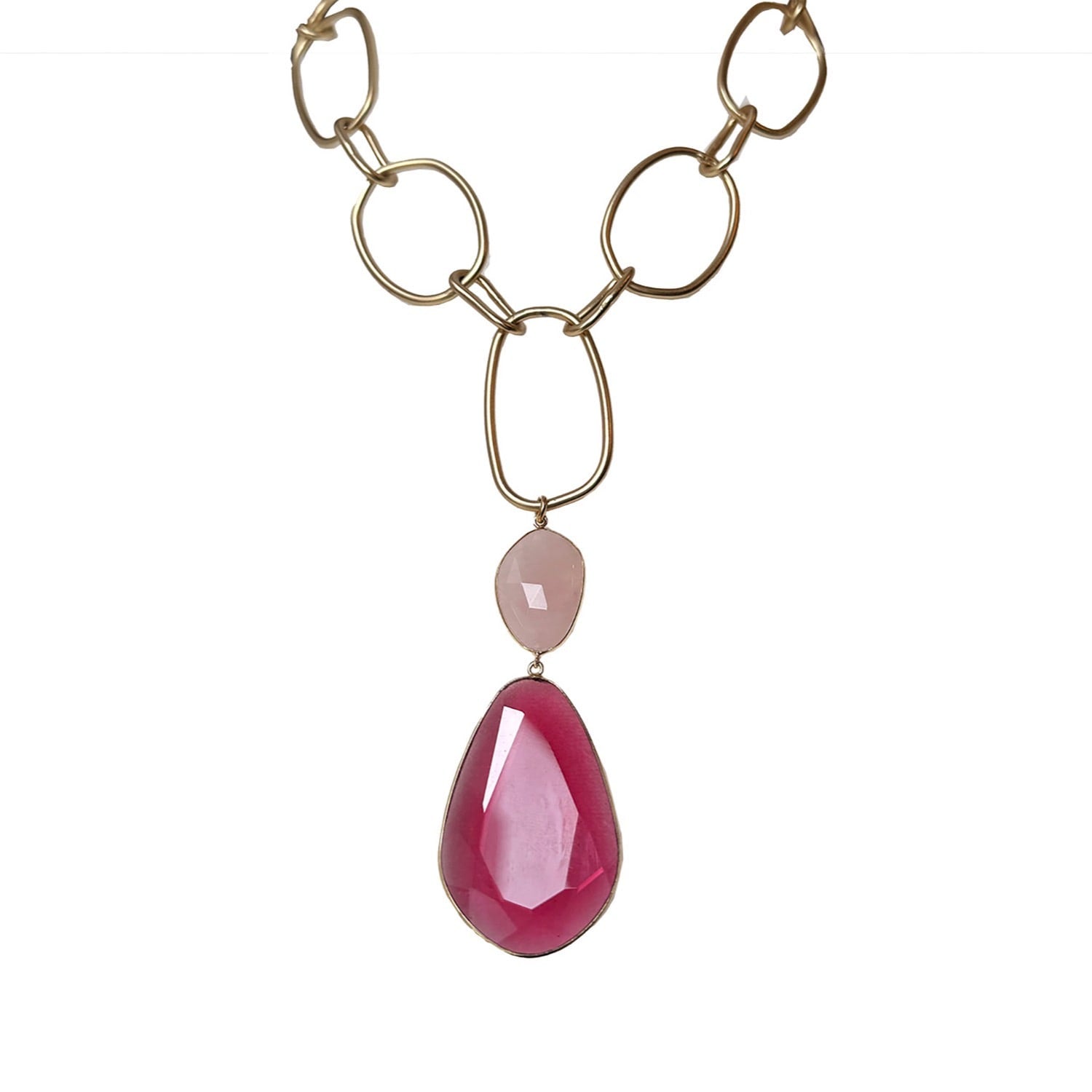 Lux Statement Double Drop Pendant Necklace Red