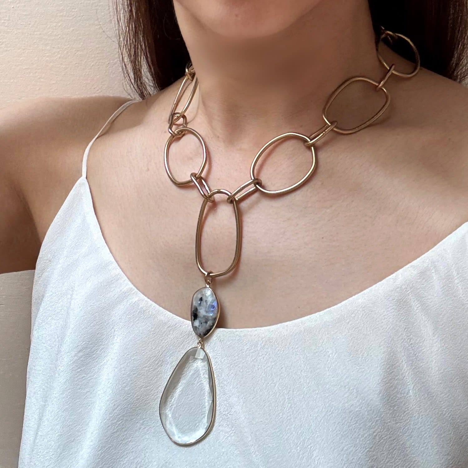 Lux Statement Moonstone Double Drop Pendant Necklace
