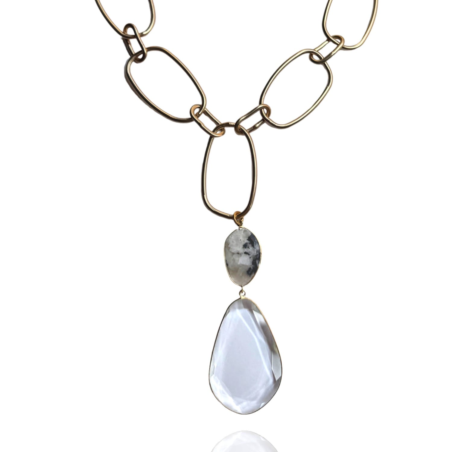 Lux Statement Moonstone Double Drop Pendant Necklace