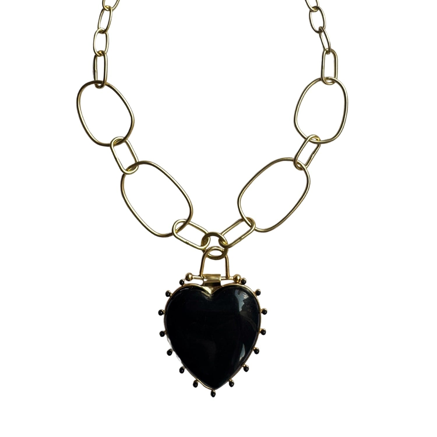 Luxe Black Onyx Heart Beaded Pendant Necklace