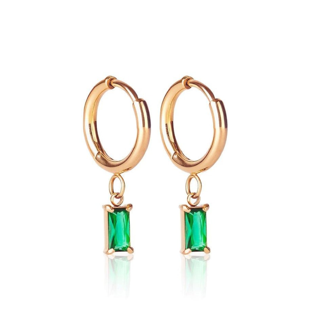 Luxe Gold Emerald Drop Huggie Hoop Earrings