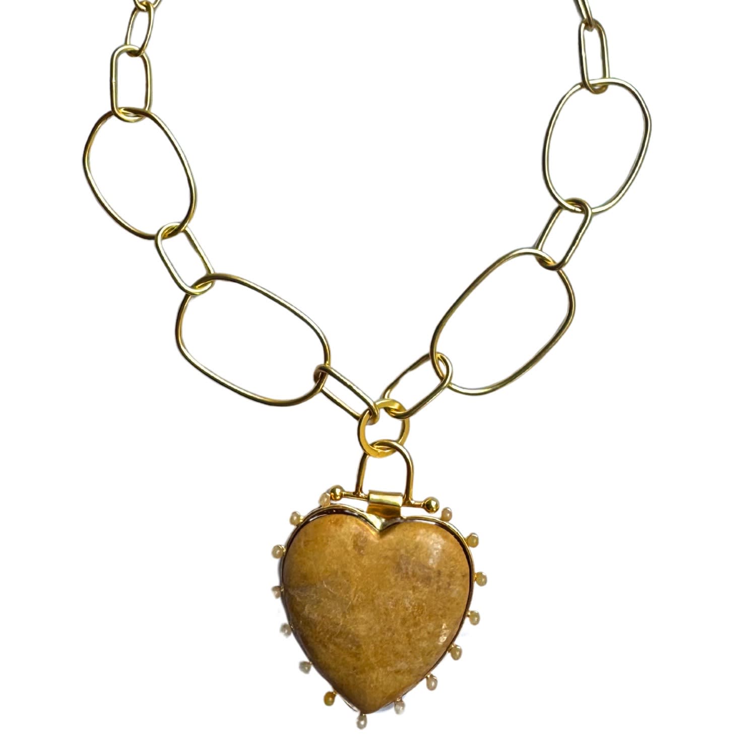 Luxe Golden Jasper Beaded Heart Pendant Necklace