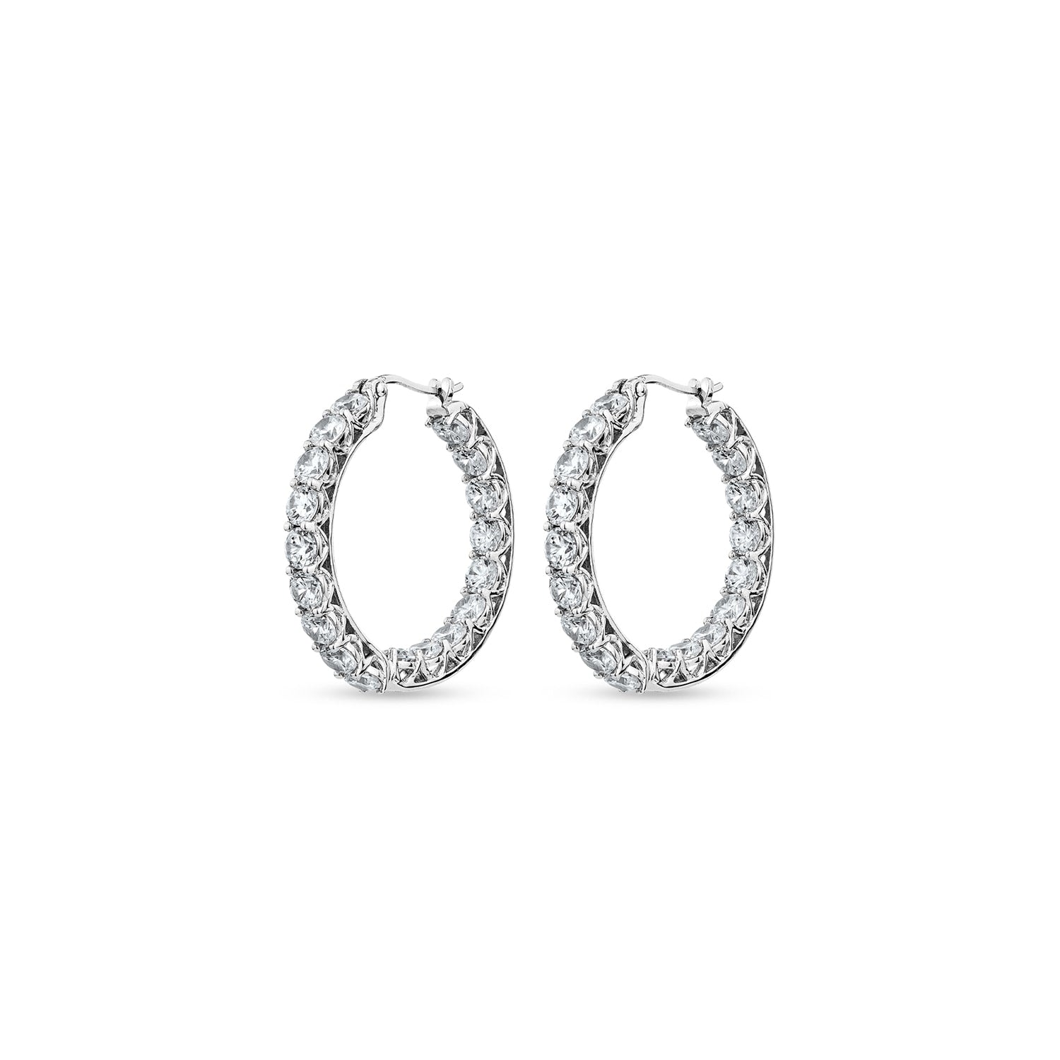 Luxe Grande Hoop Earrings With Man Made Cz Diamond Stimulant In Sterling Silver