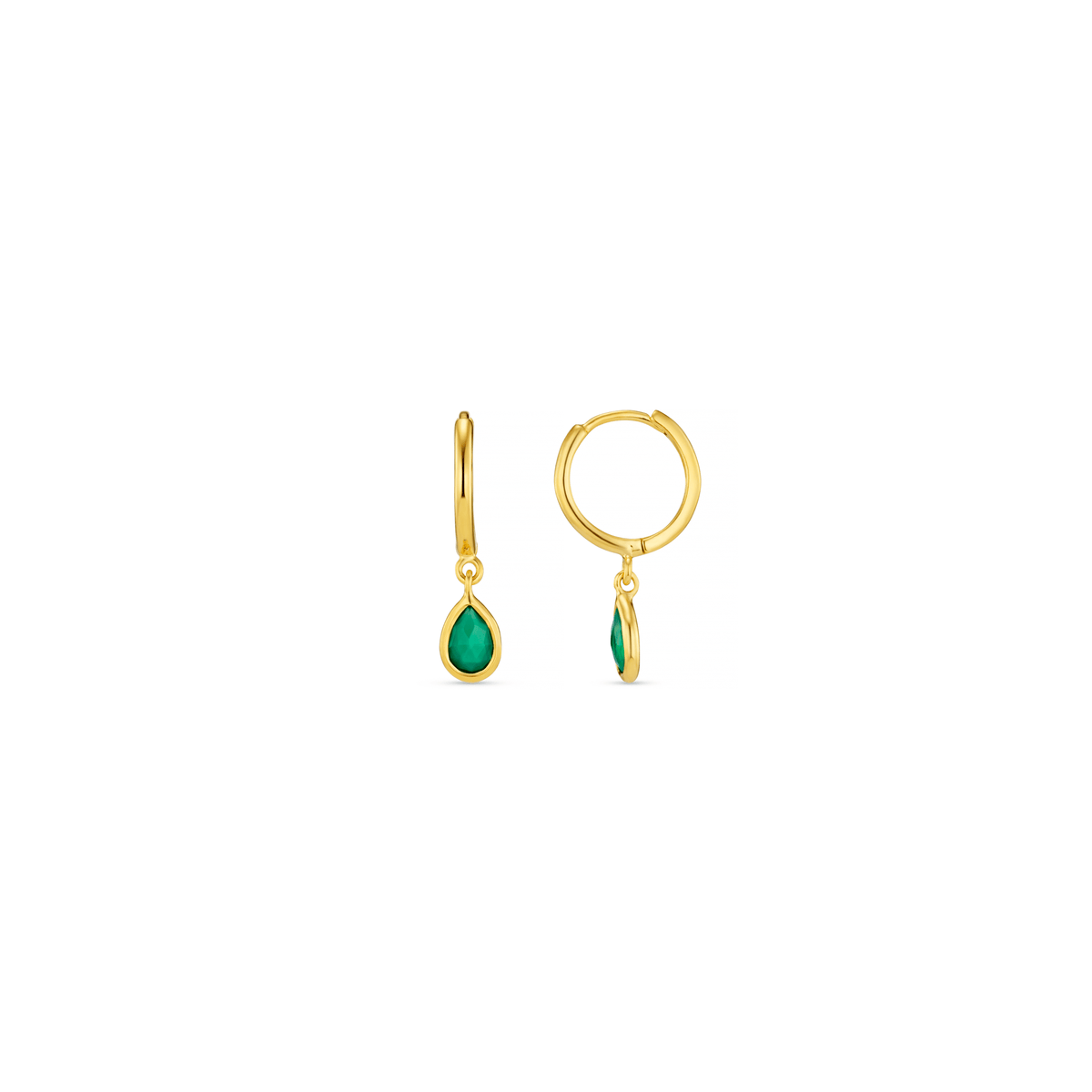 LUXE Green Onyx Teardrop Huggie Hoop Earrings