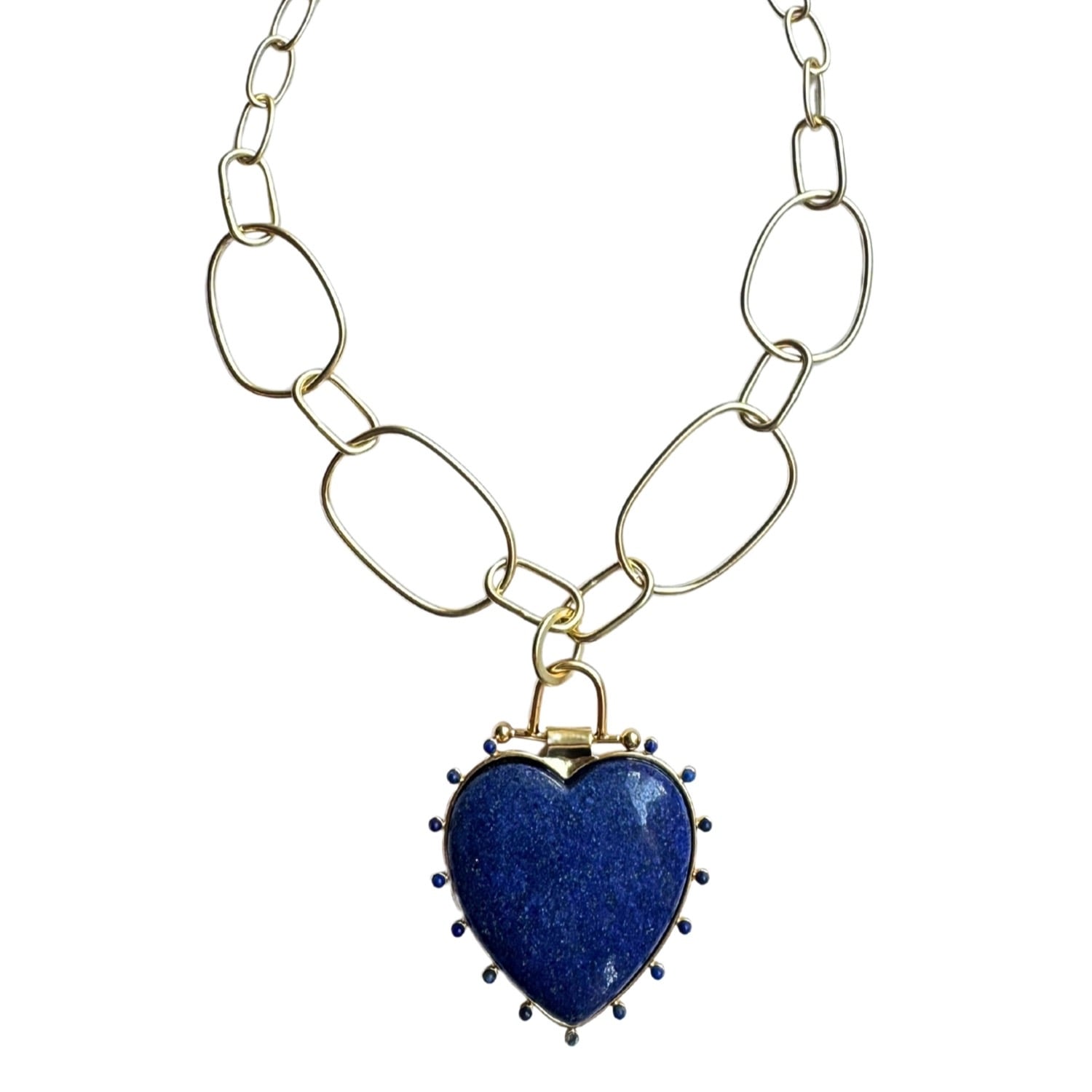 Luxe Lapis Heart Beaded Pendant Necklace