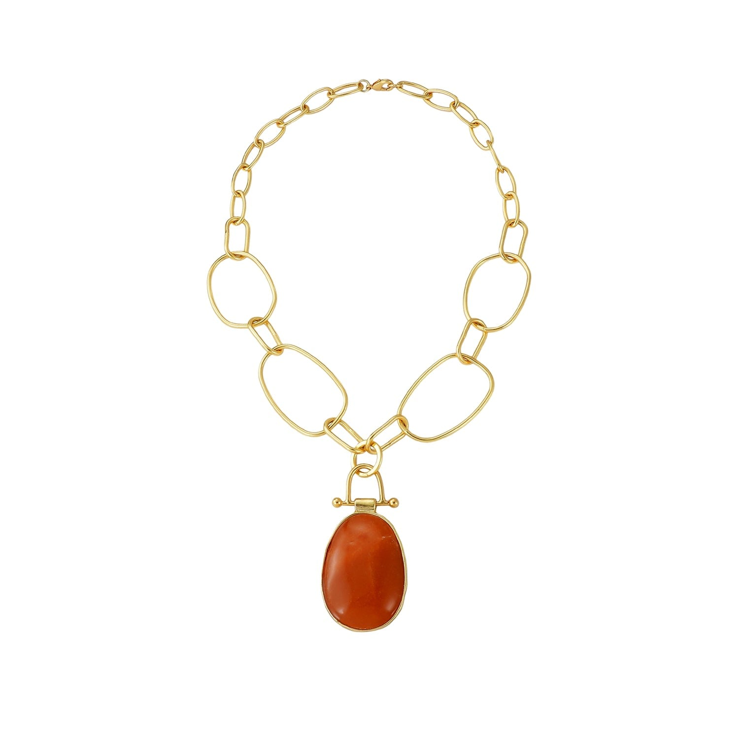 Luxe Oval Red Aventurine Pendant Chain Necklace