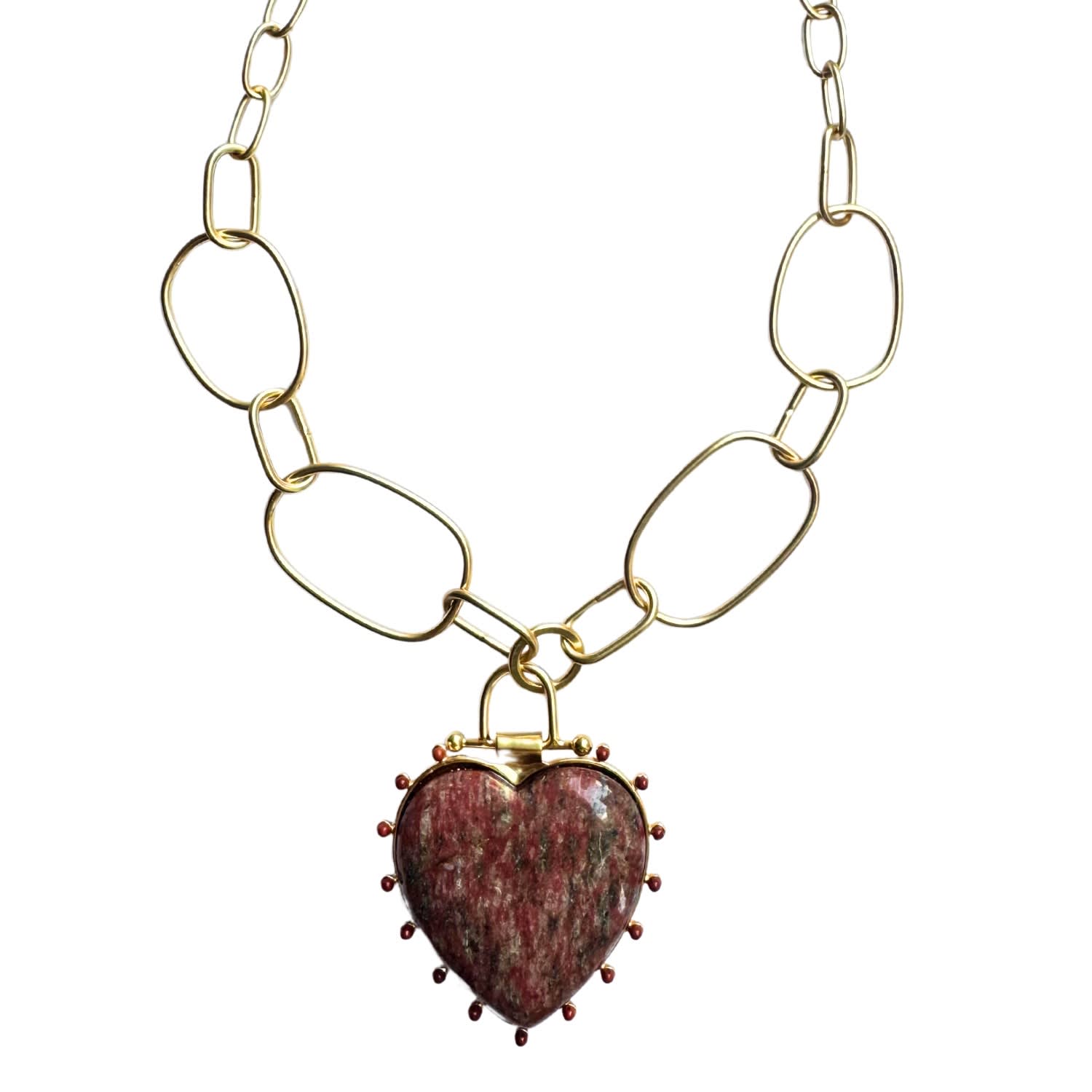 Luxe Red Jasper Beaded Heart Pendant Necklace