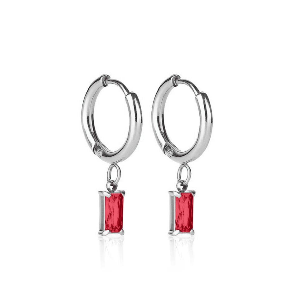 Luxe Silver Drop Garnet Huggie Earrings