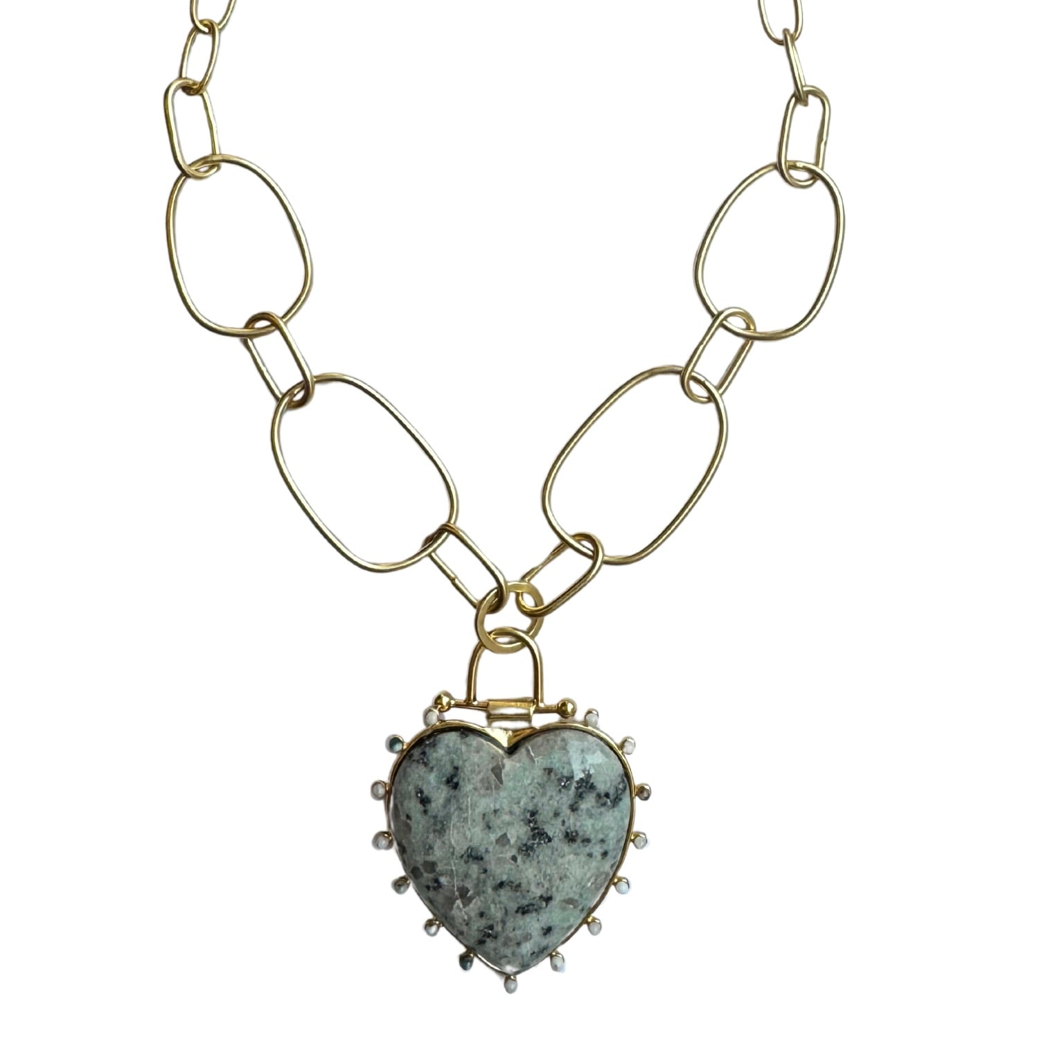 Luxe Sky Blue Mountain Jasper Beaded Heart Pendant Necklace