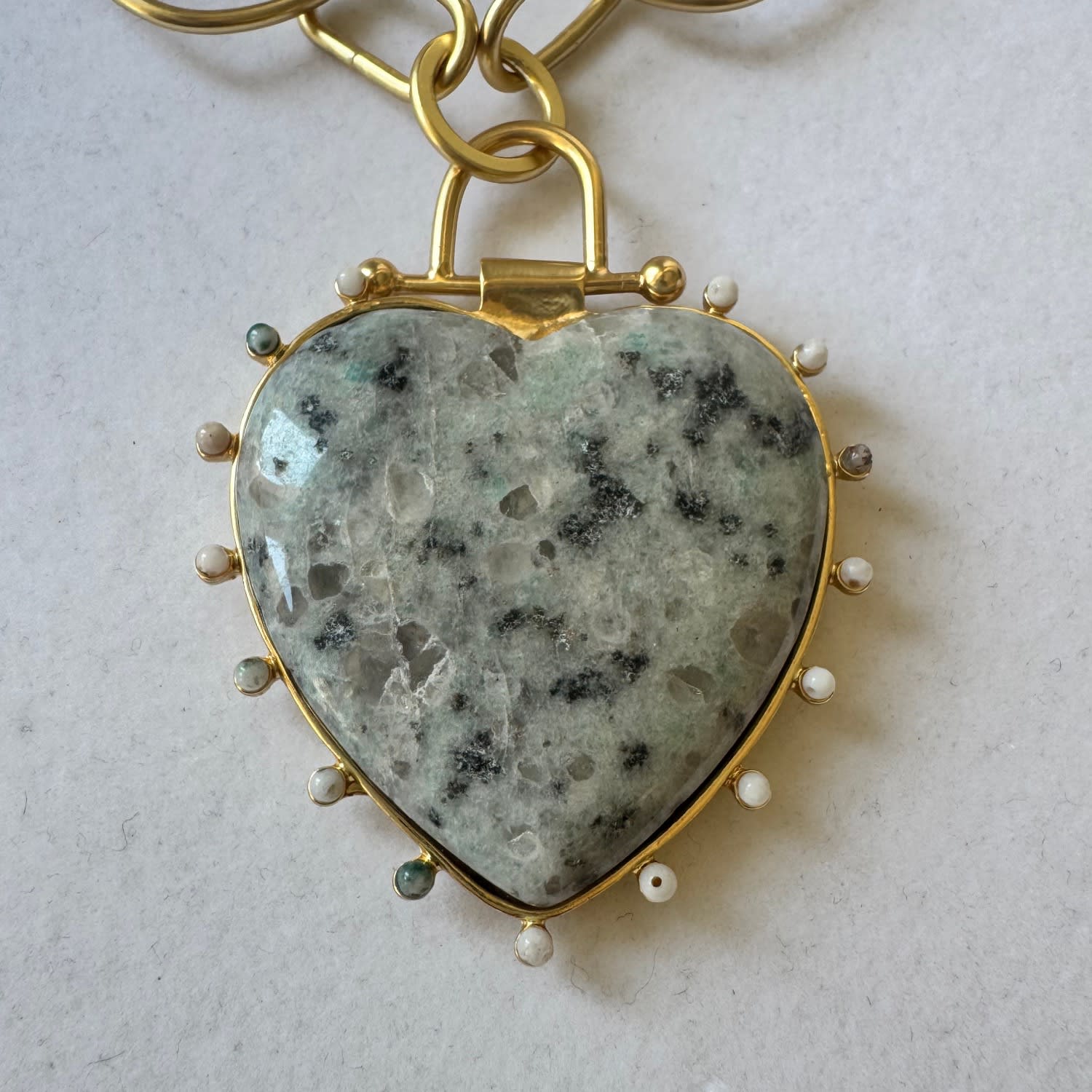 Luxe Sky Blue Mountain Jasper Beaded Heart Pendant Necklace