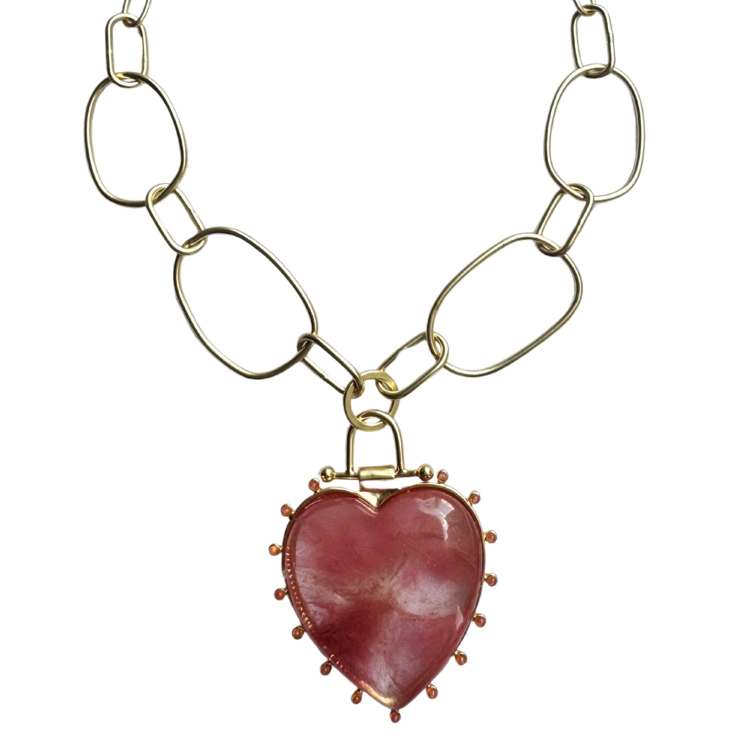 Luxe Strawberry Quartz Beaded Heart Pendant Necklace