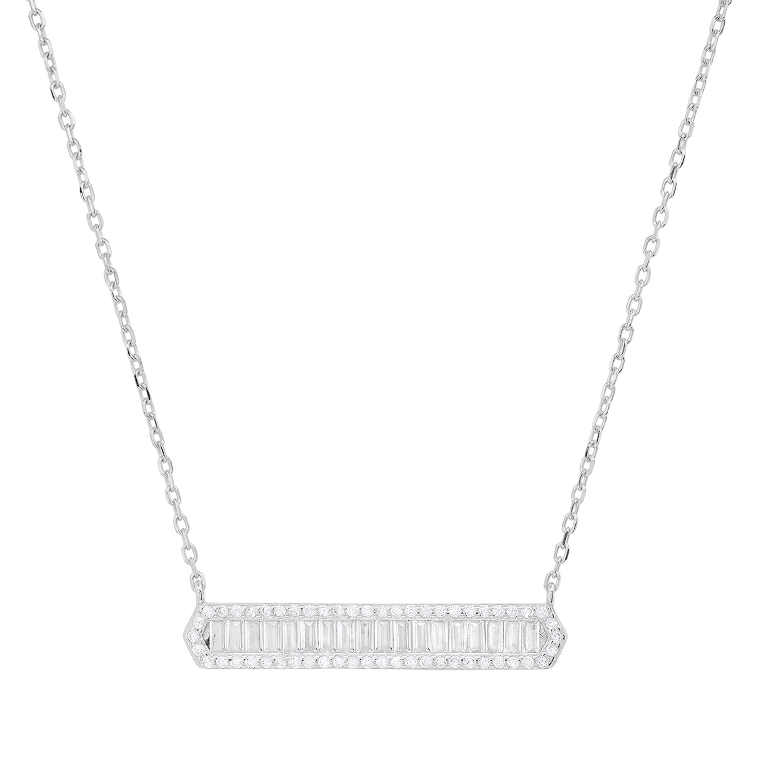 Luxurious Diamond Cz Bar Necklace In Sterling Silver
