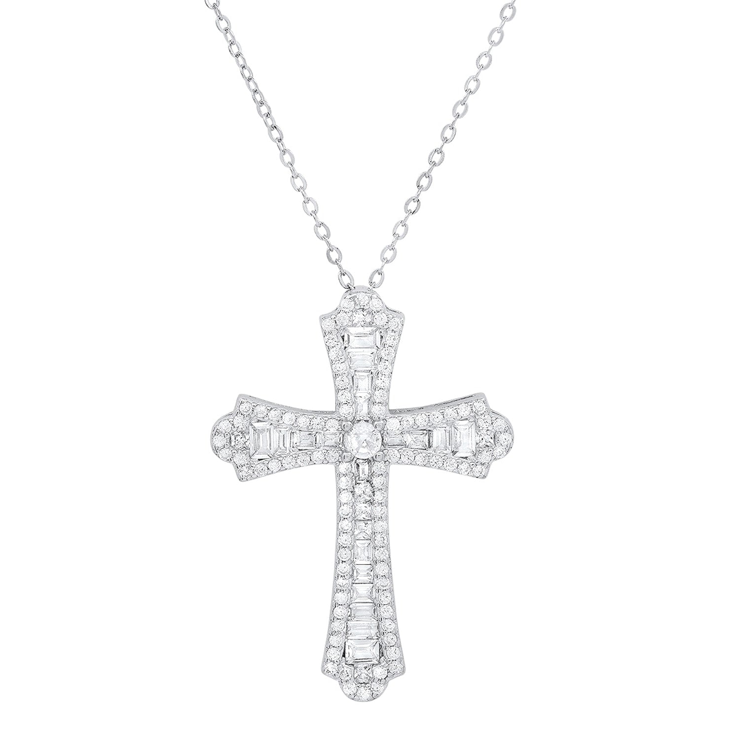 Luxurious Diamond Cz Cross Pendant In Sterling Silver
