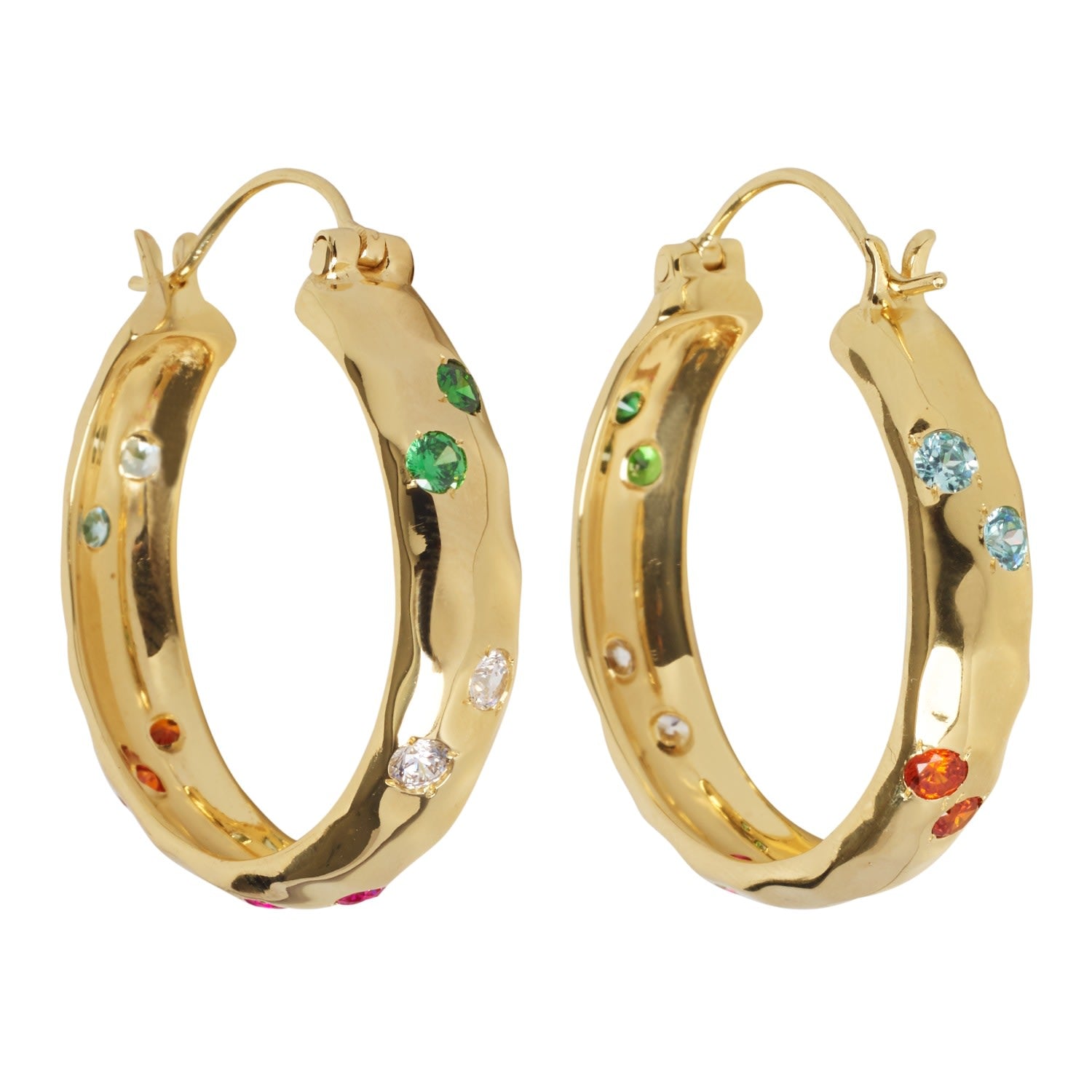 Luxury Rainbow Jewel Gold Hoop Earrings