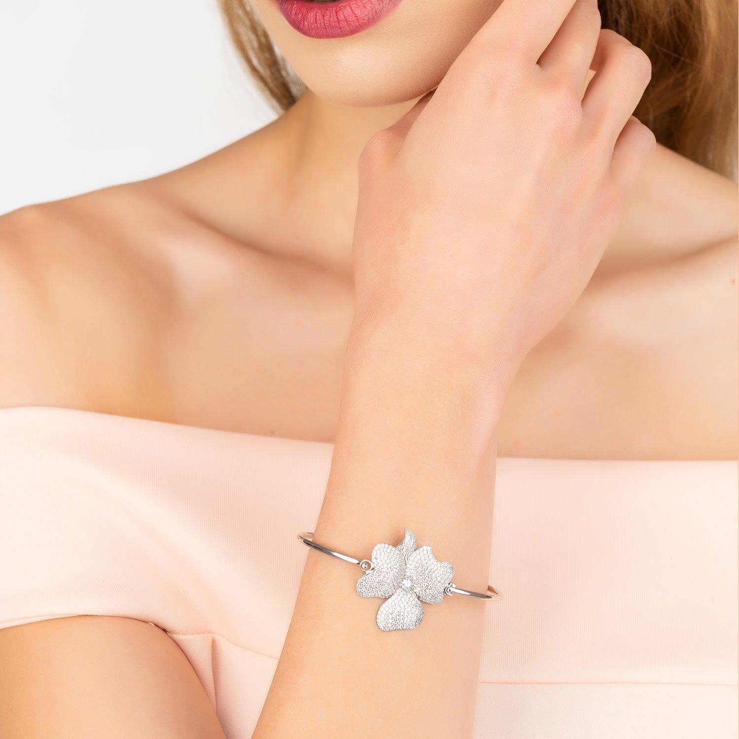 Flower Large Statement Cuff Bracelet Silver