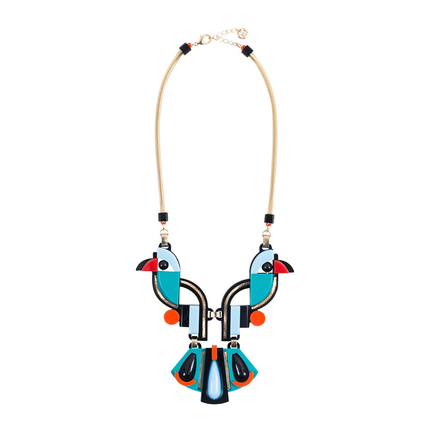 Handmade Acrylic Necklace Birds Turquoise