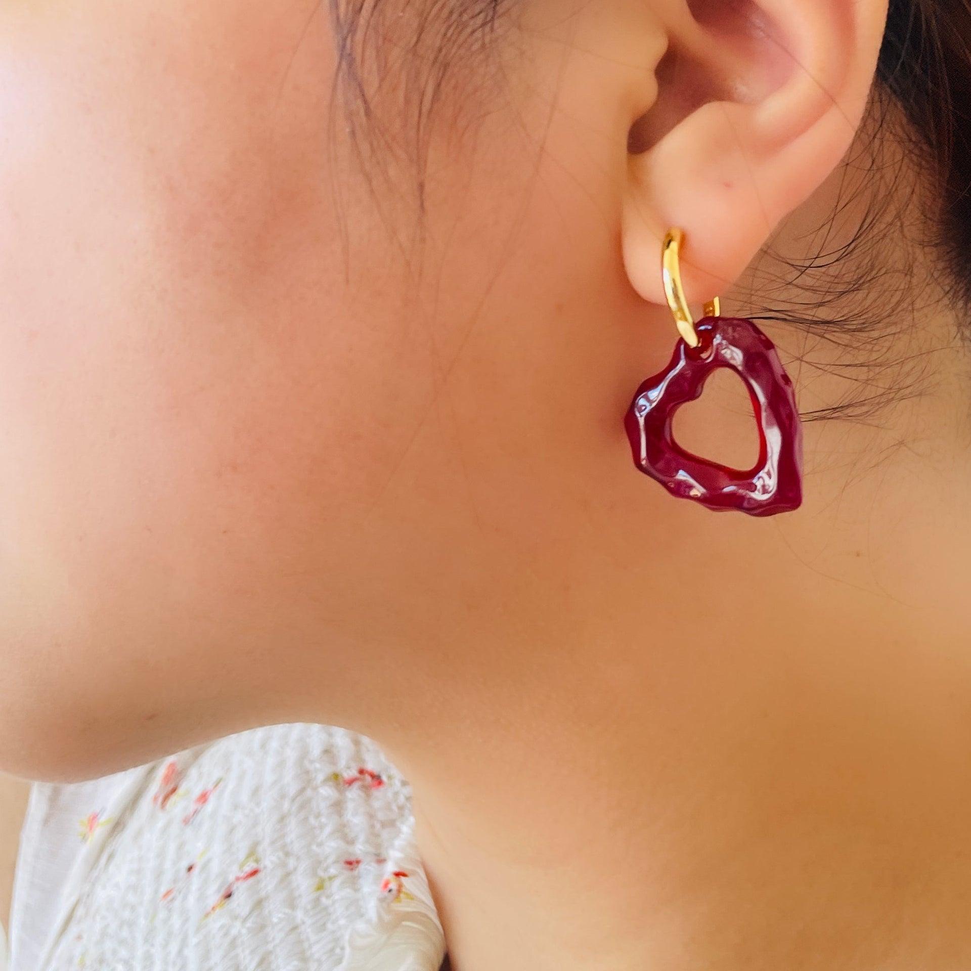 Red Heart Hoops Earrings