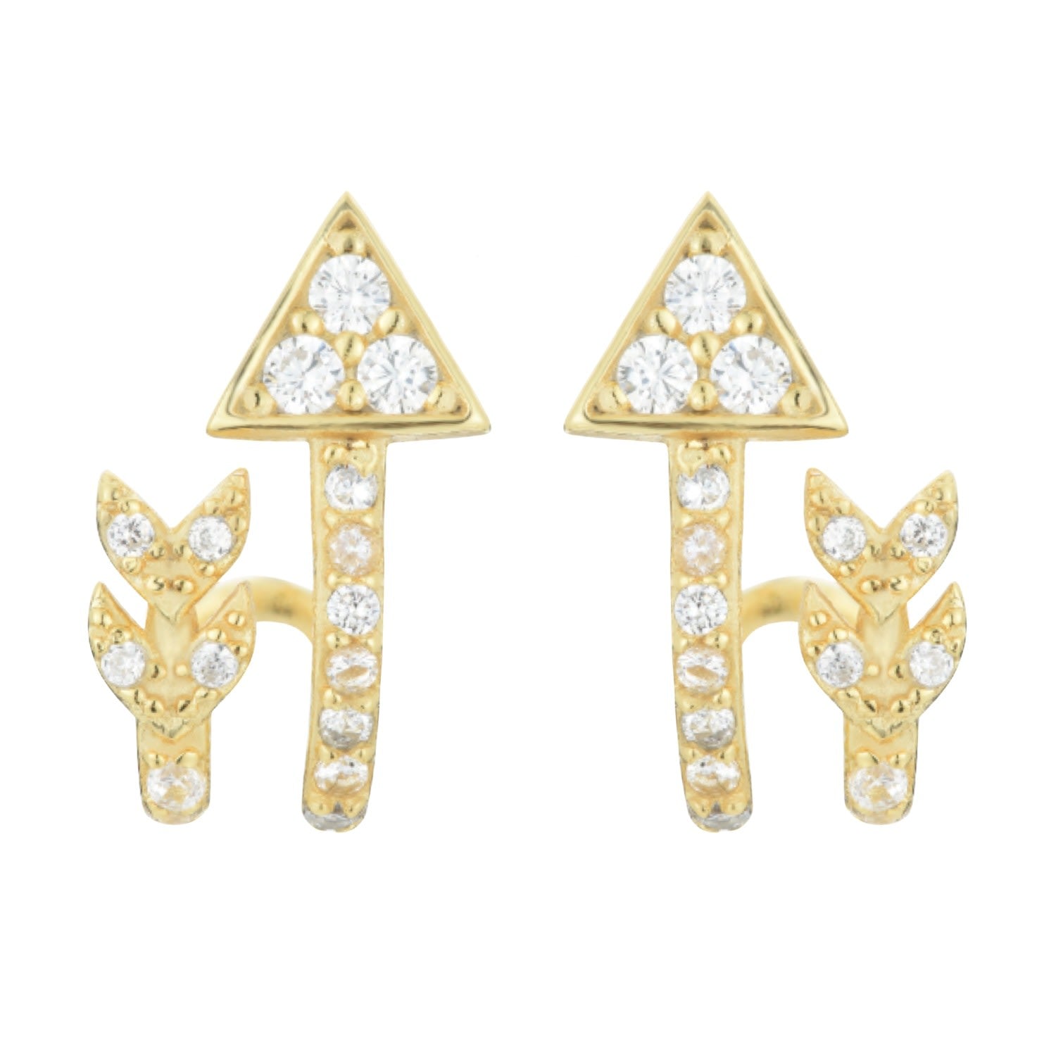 Arrow Huggie Earrings With Crystals - Gold